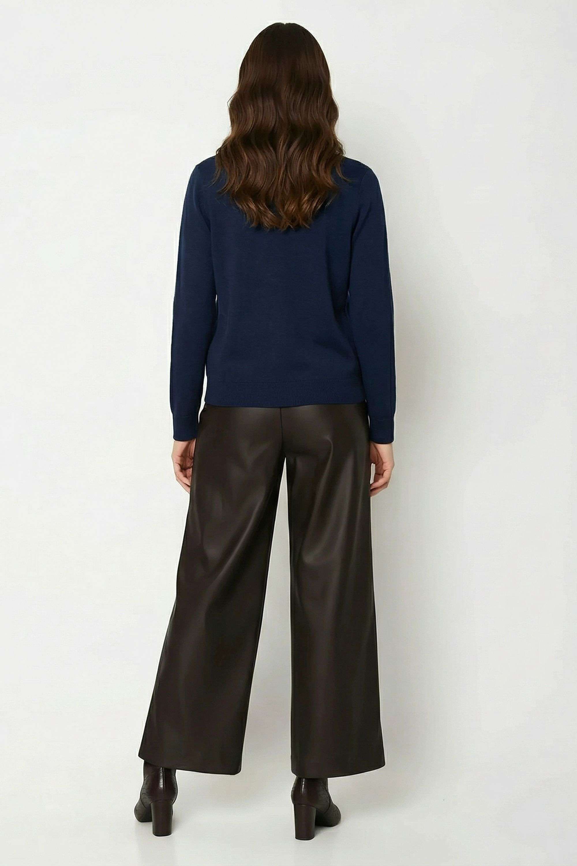 Solid-V-Neck-Blended-Fabric-Women-s-Sweater
