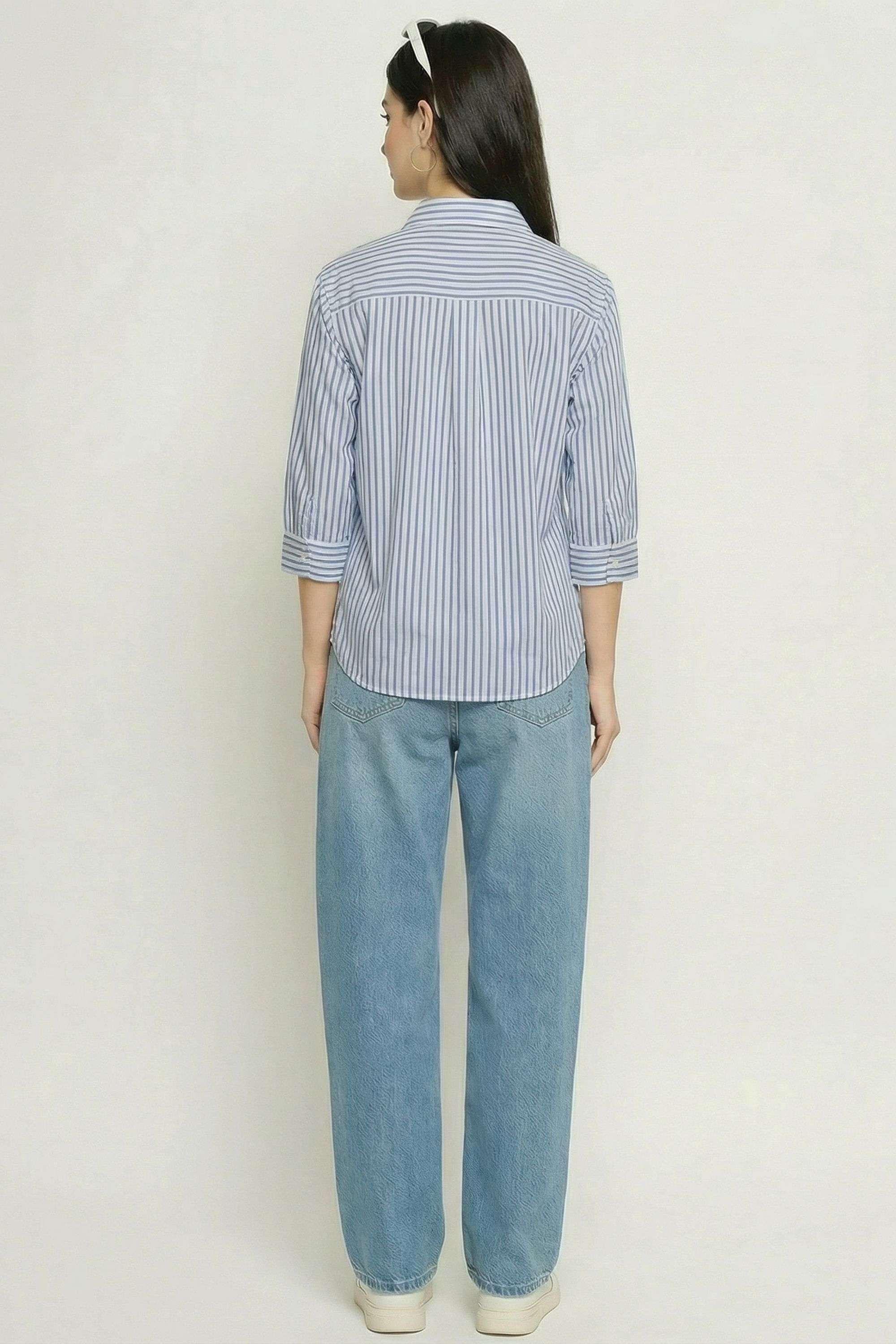 Solid-Collared-Blended-Fabric-Women-s-Casual-Wear-Shirt