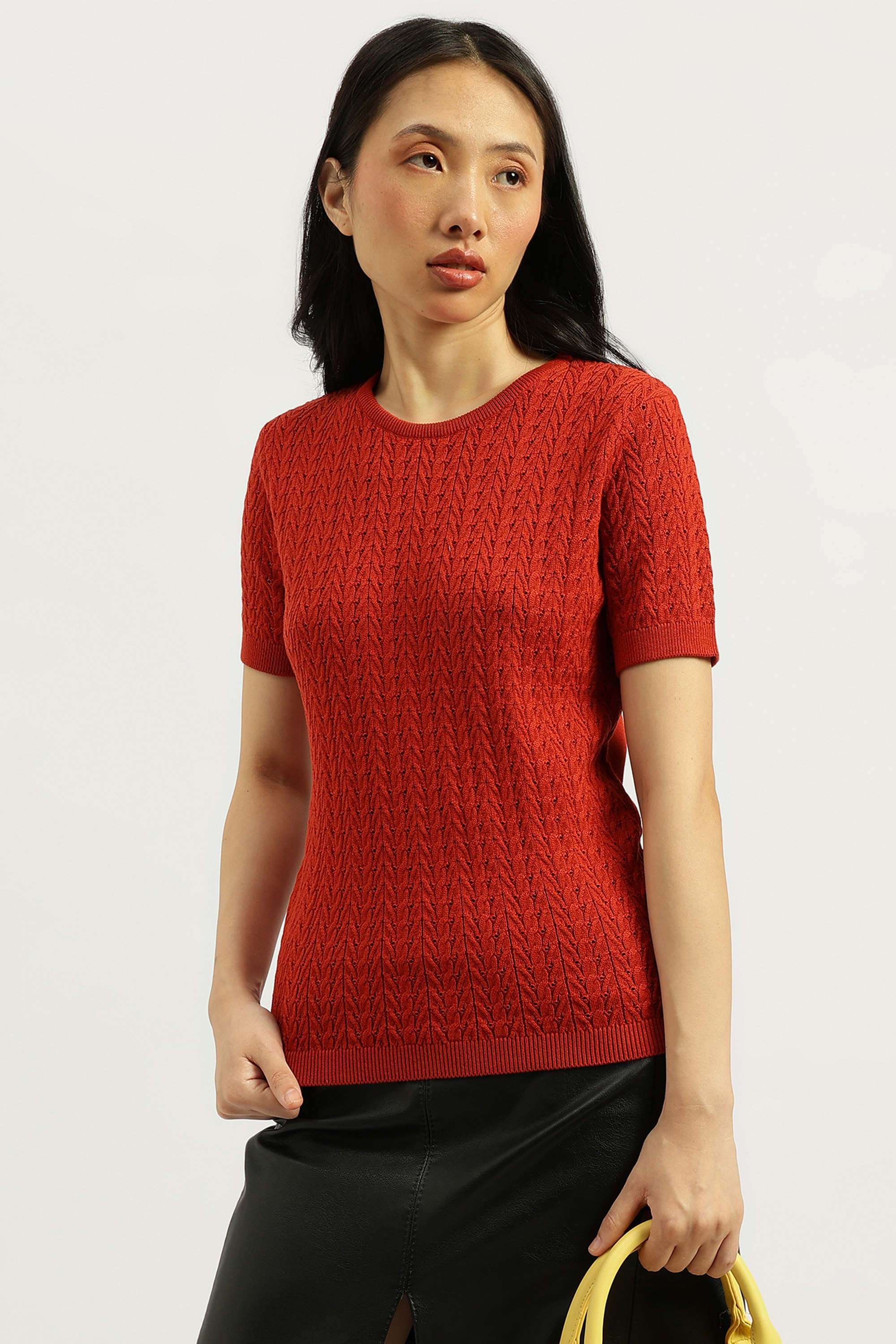 Solid-Round-Neck-Blended-Fabric-Women-Sweater