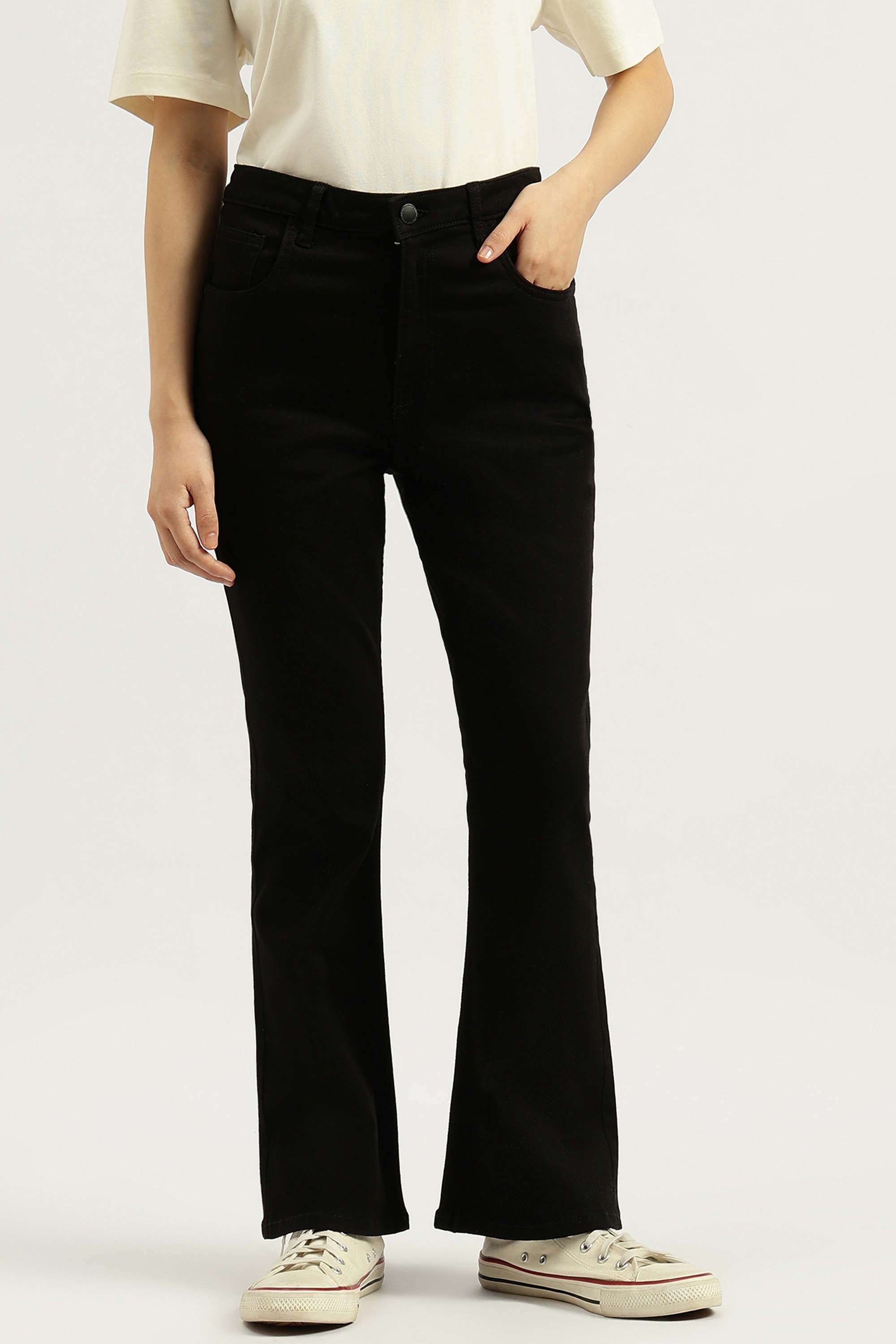 Solid-Blended-Fabric-Bootcut-Fit-Women-s-Jeans