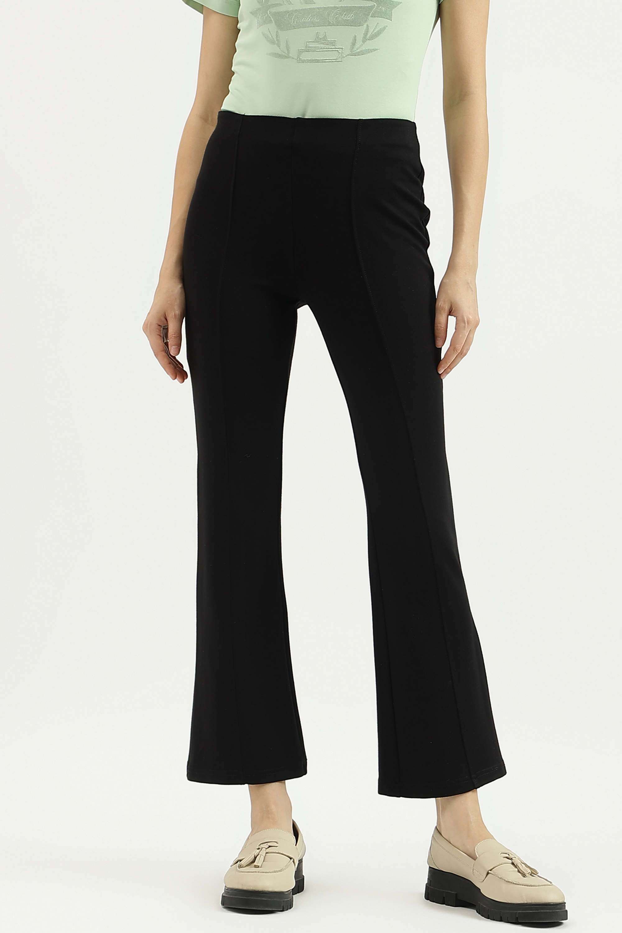 Solid-Blended-Fabric-Regular-Fit-Women-s-Pants