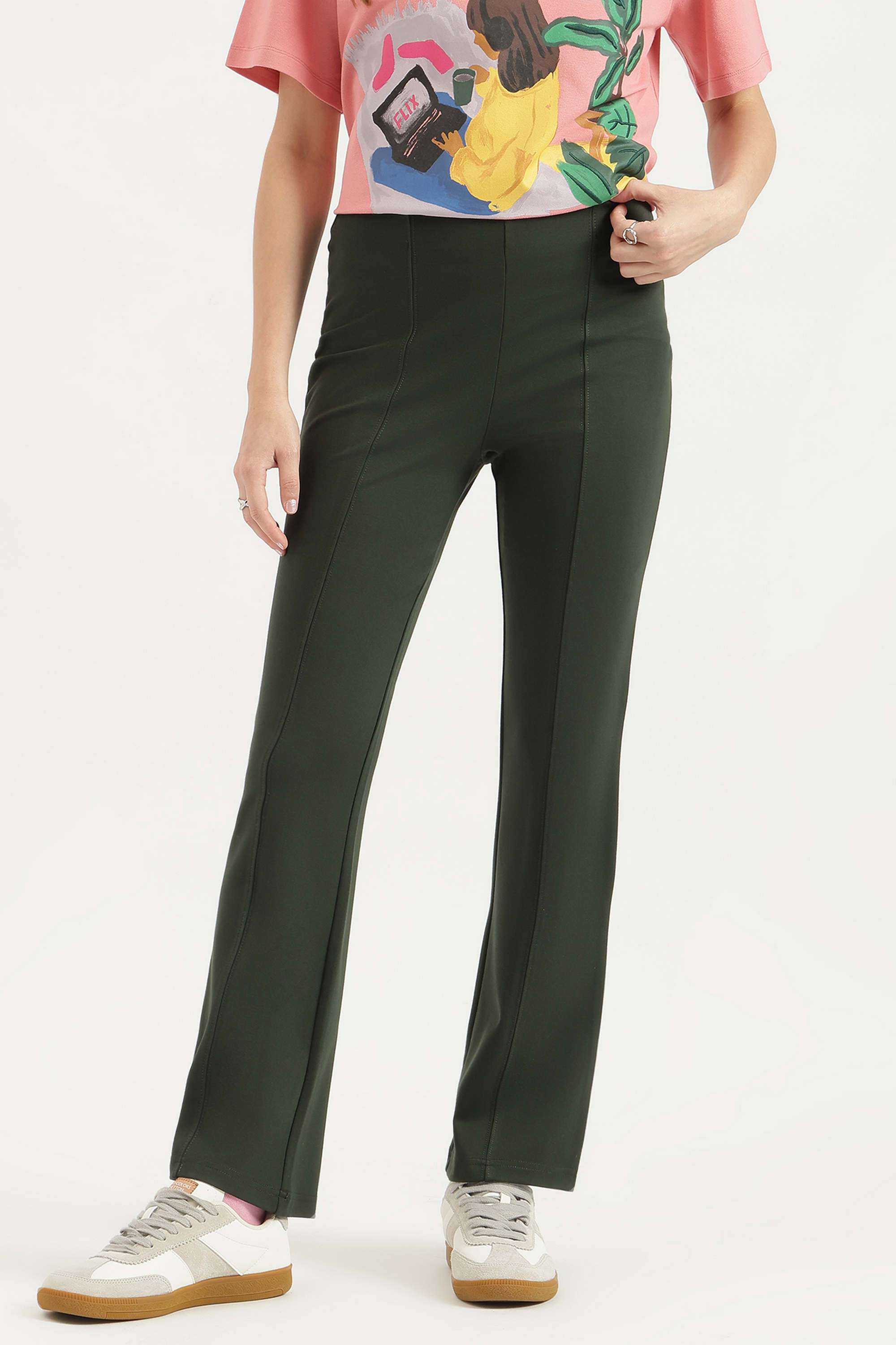 Solid-Blended-Fabric-Regular-Fit-Women-s-Pants