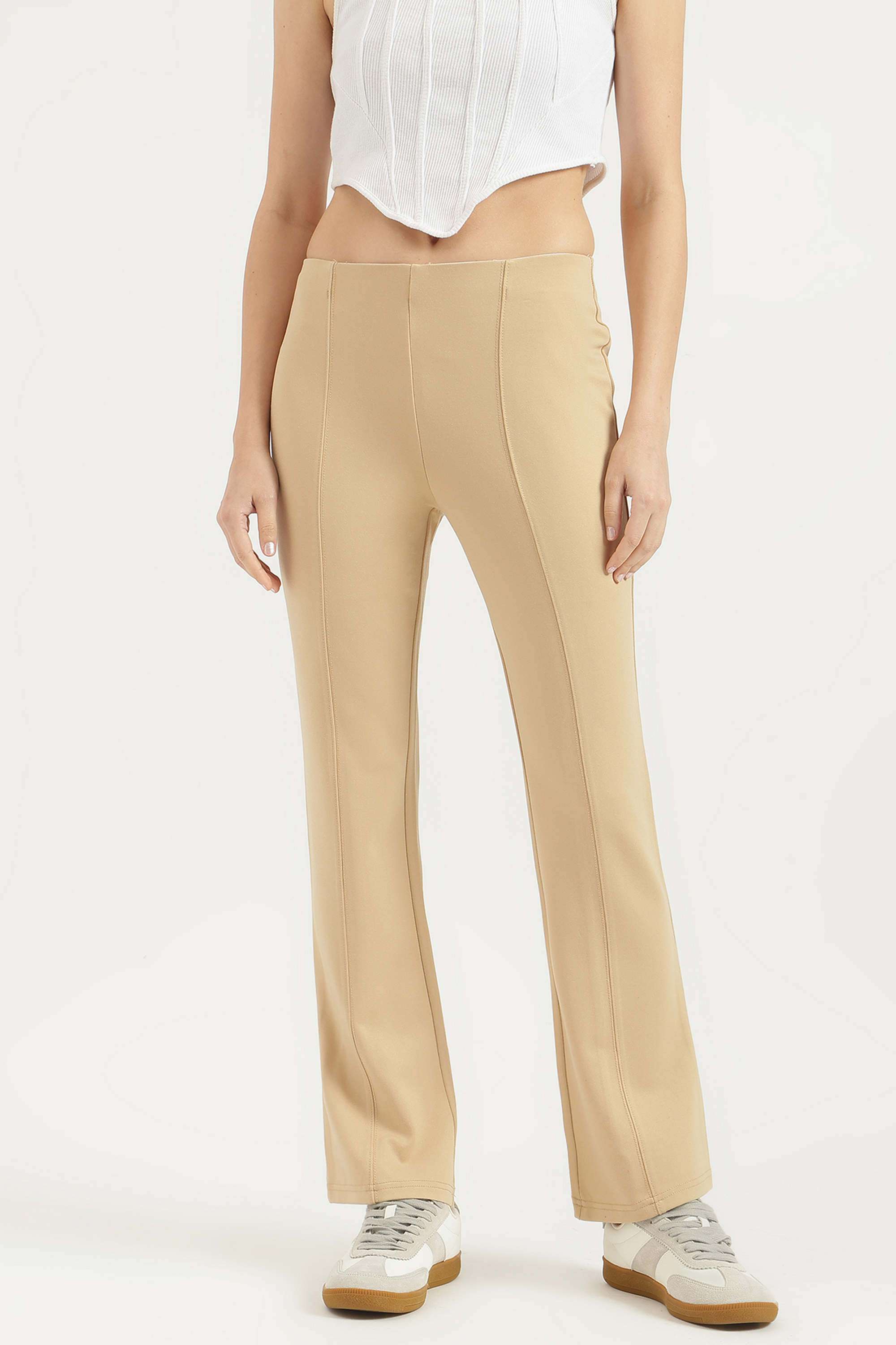 Solid-Blended-Fabric-Regular-Fit-Women-s-Pants