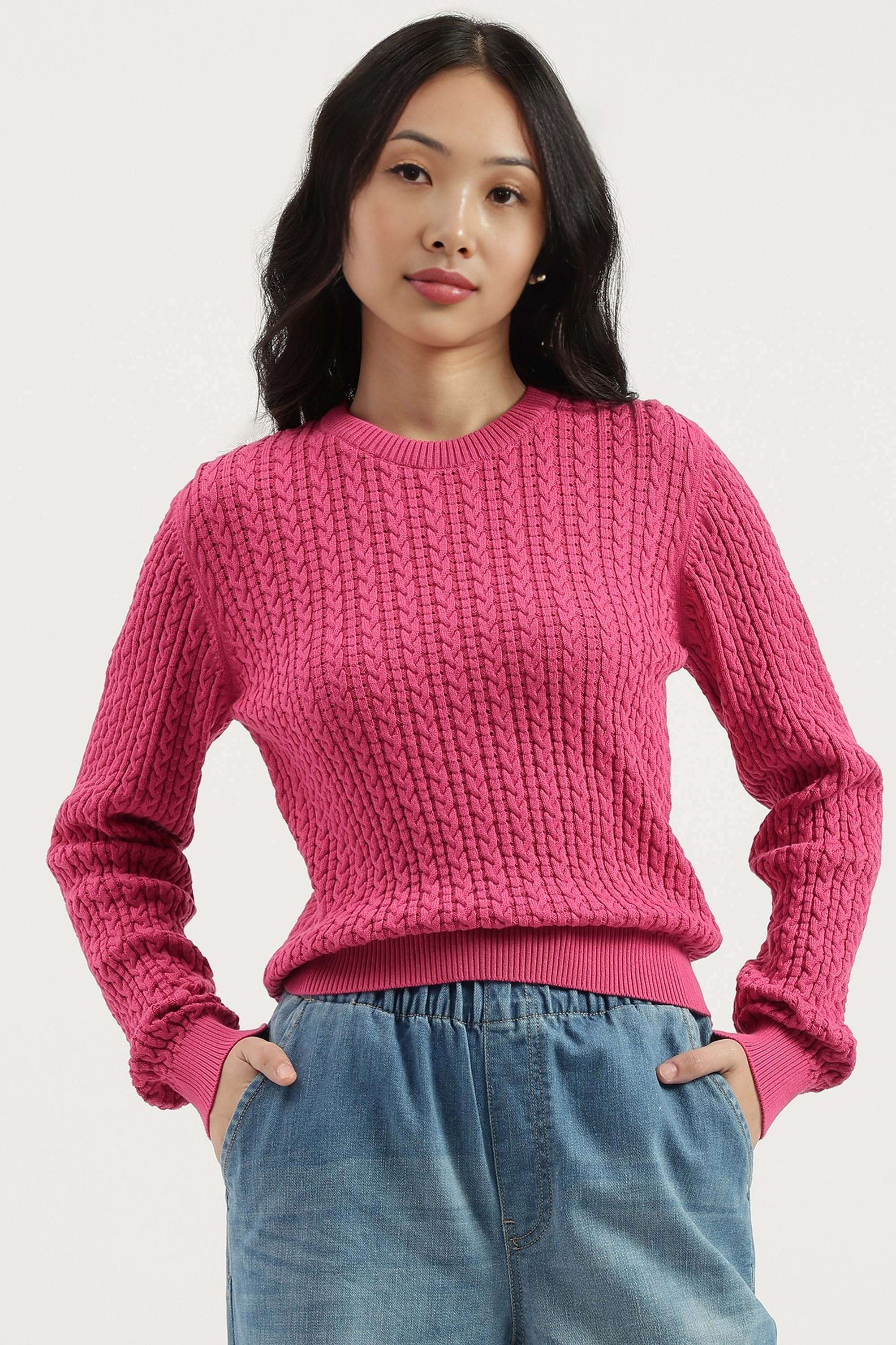Solid-Blended-Fabric-Regular-Fit-Women-s-Sweater