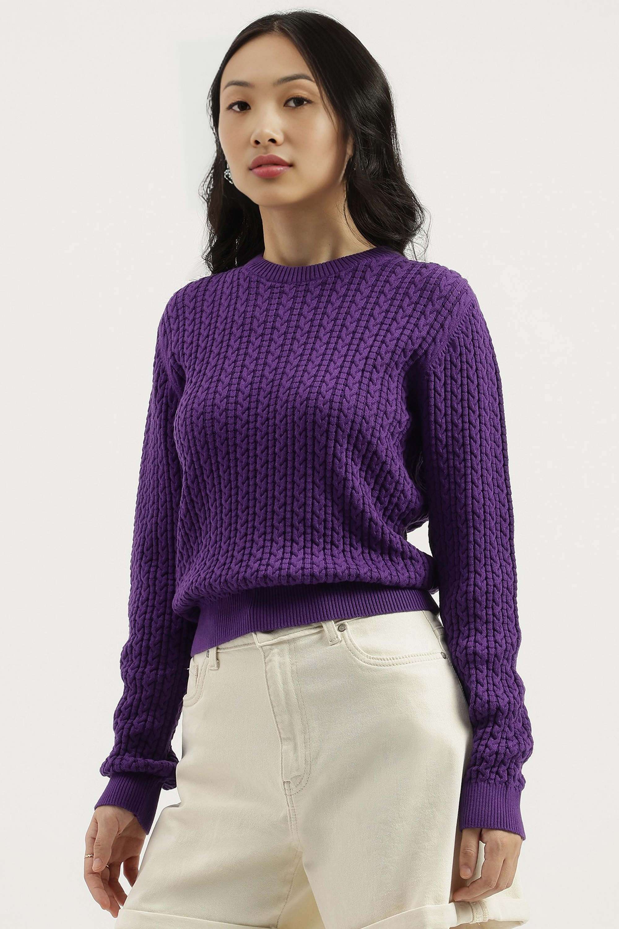 Solid-Blended-Fabric-Regular-Fit-Women-s-Sweater