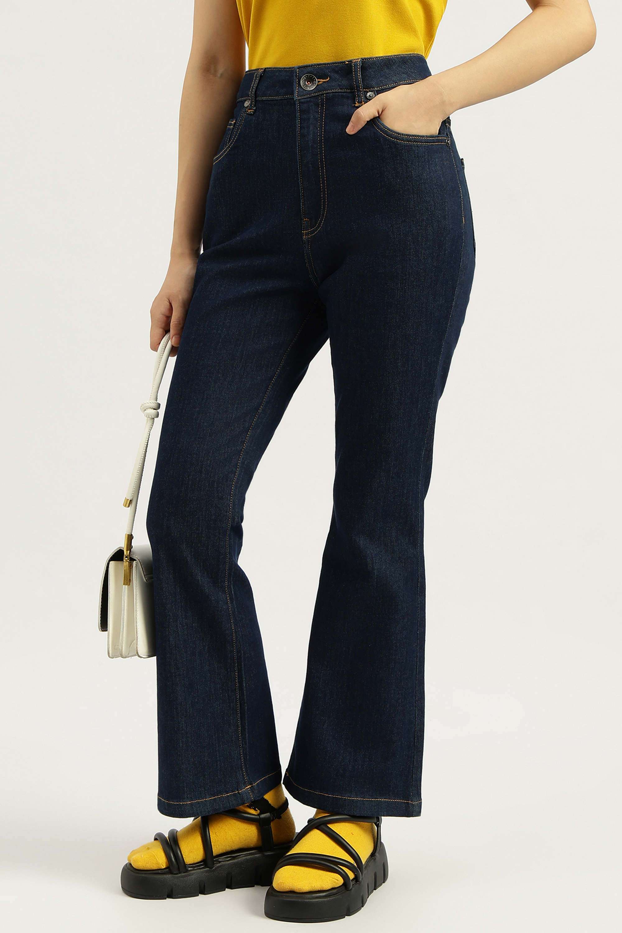 Solid-Blended-Fabric-Bootcut-Fit-Women-s-Jeans