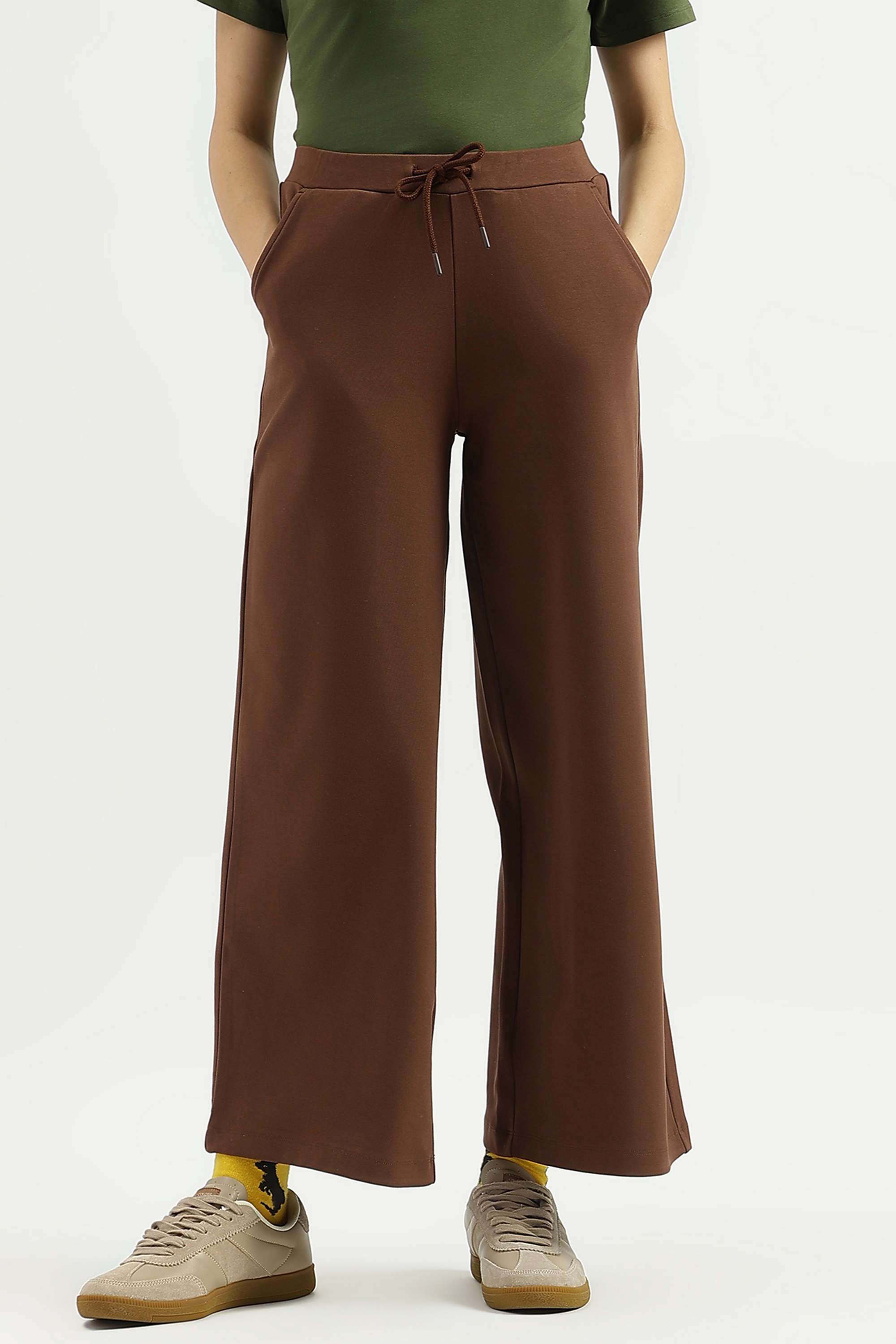 Solid-Blended-Fabric-Regular-Fit-Women-s-Pants