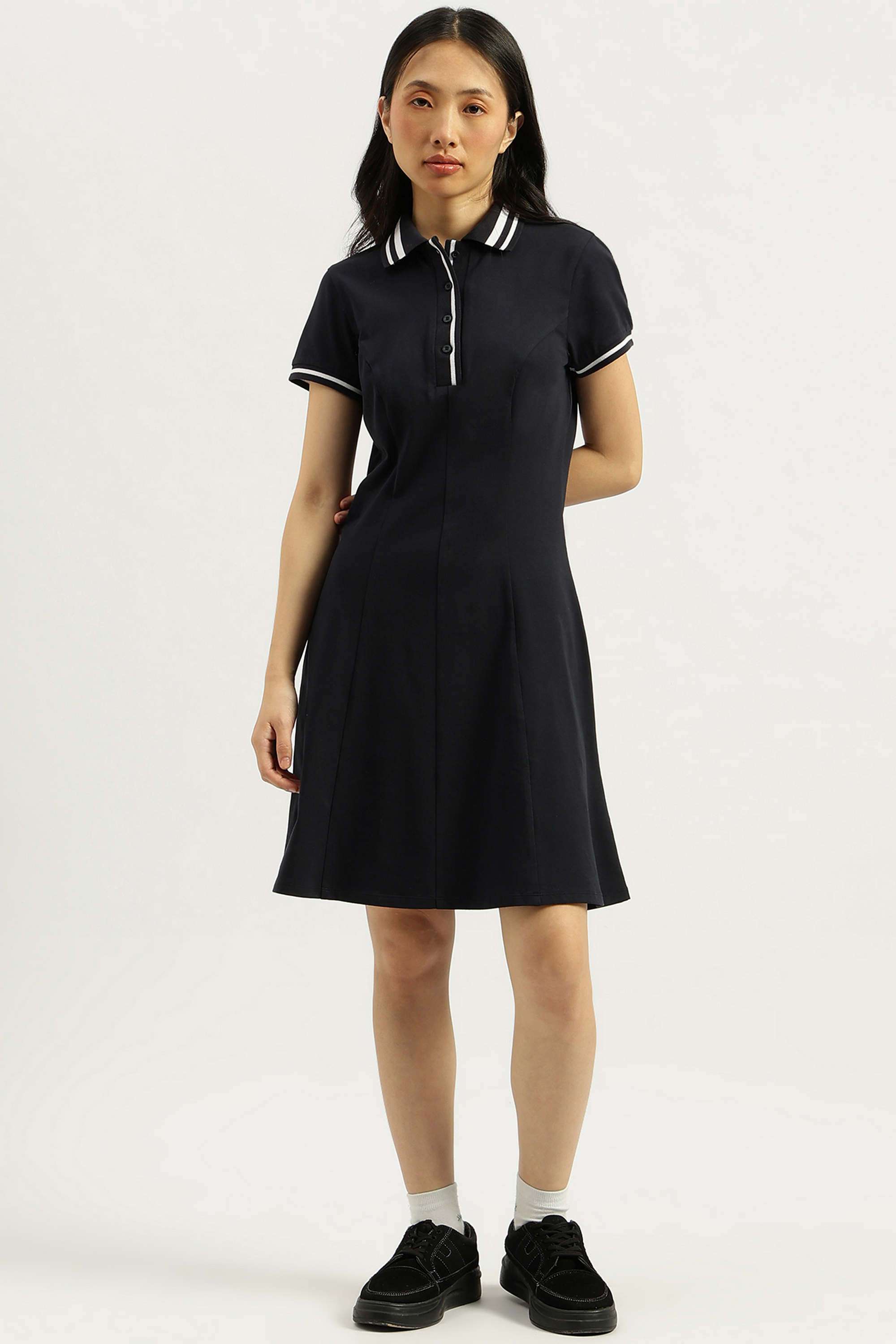 Solid-Blended-Fabric-Regular-Fit-Women-s-Casual-Dress