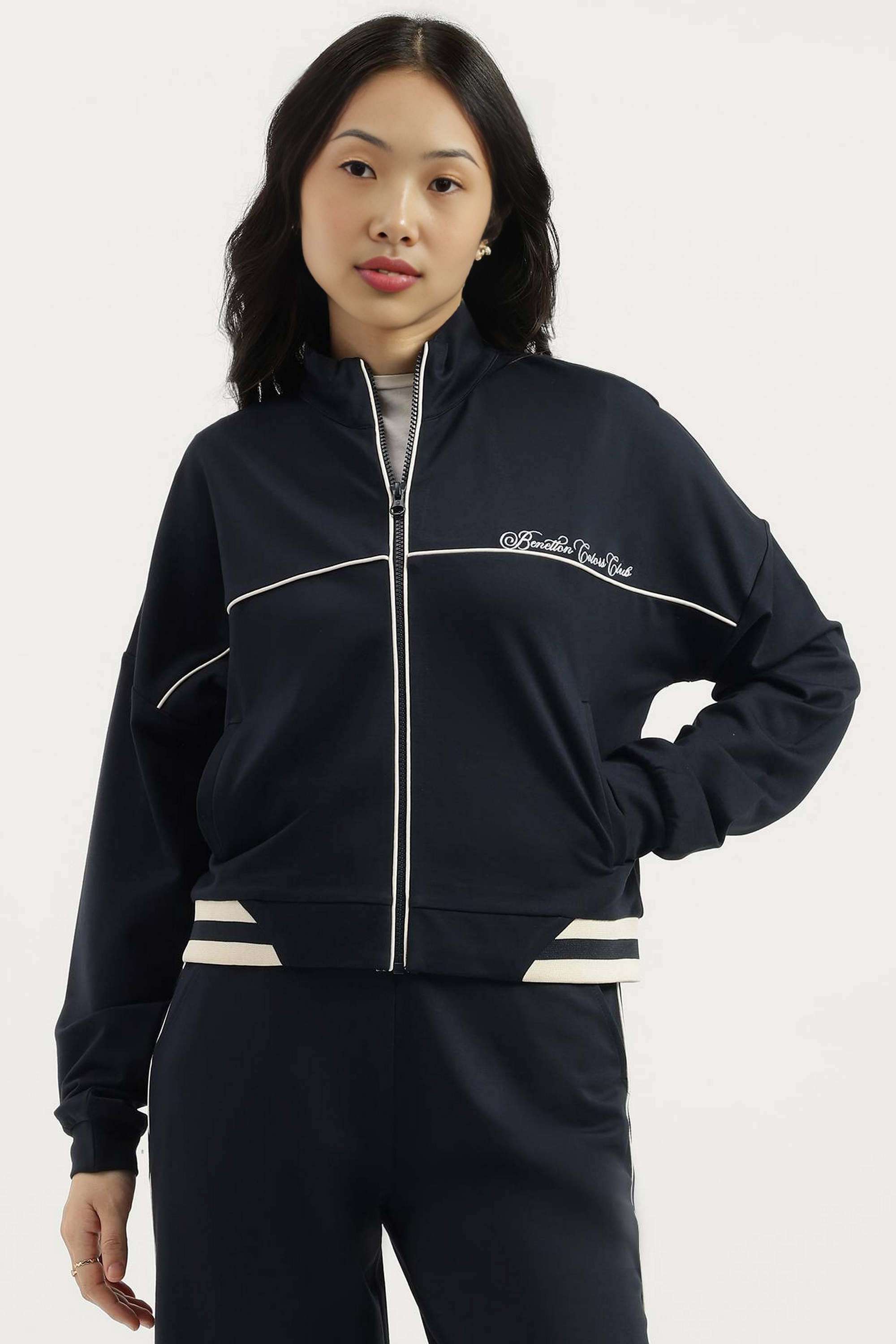 Solid-High-Neck-Blended-Fabric-Women-Sweatshirt