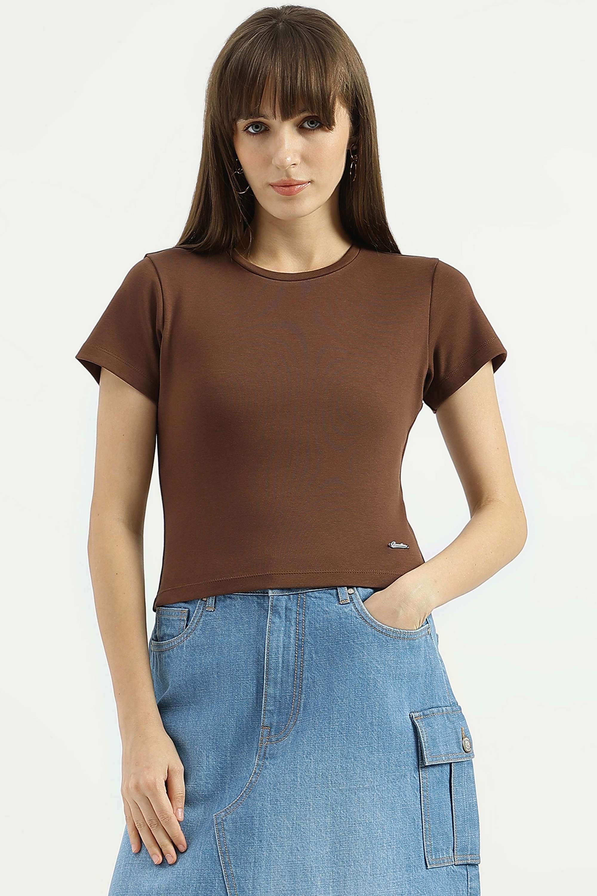 Solid-Blended-Fabric-Regular-Fit-Women-s-Top