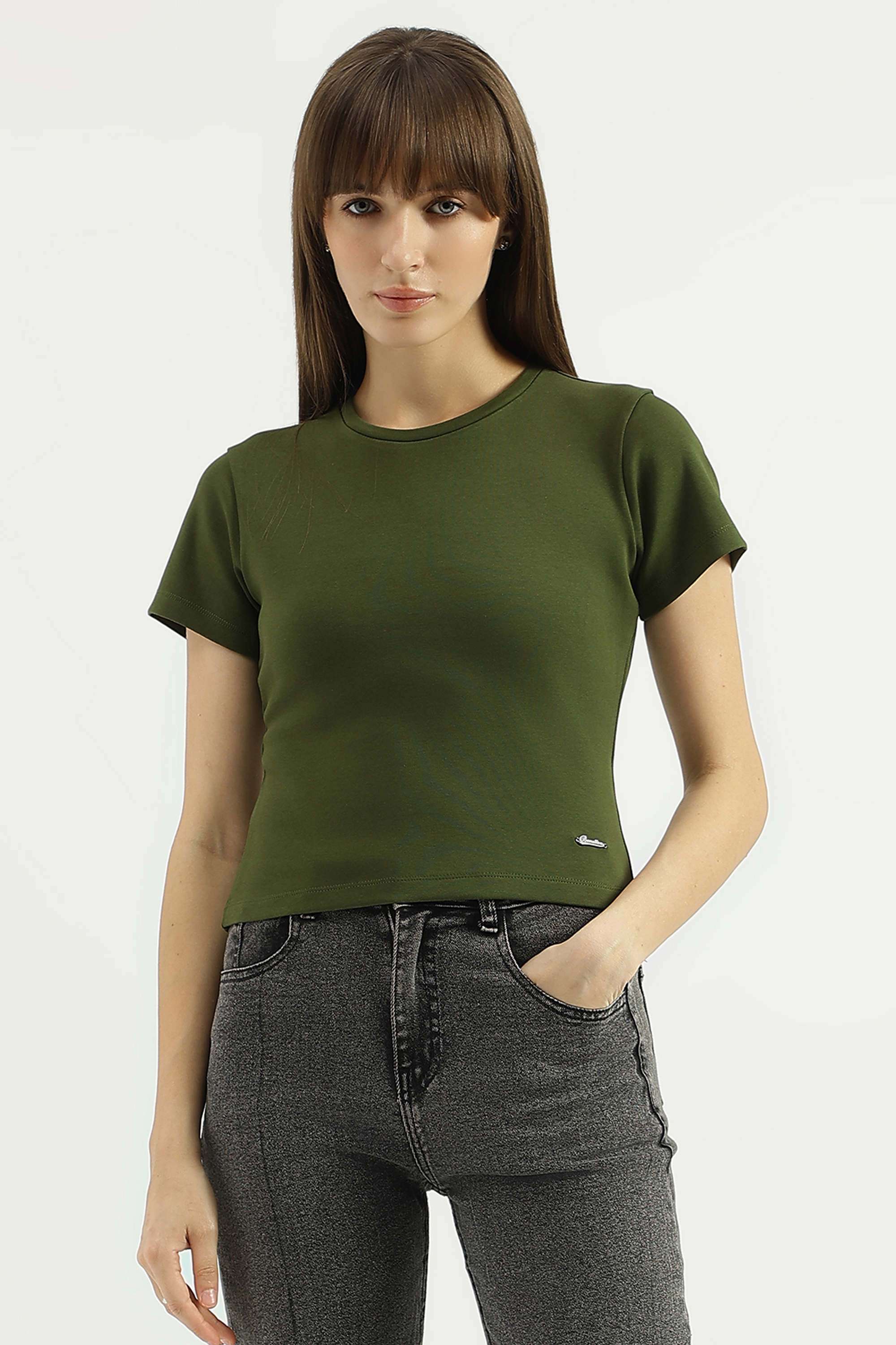 Solid-Blended-Fabric-Regular-Fit-Women-s-Top
