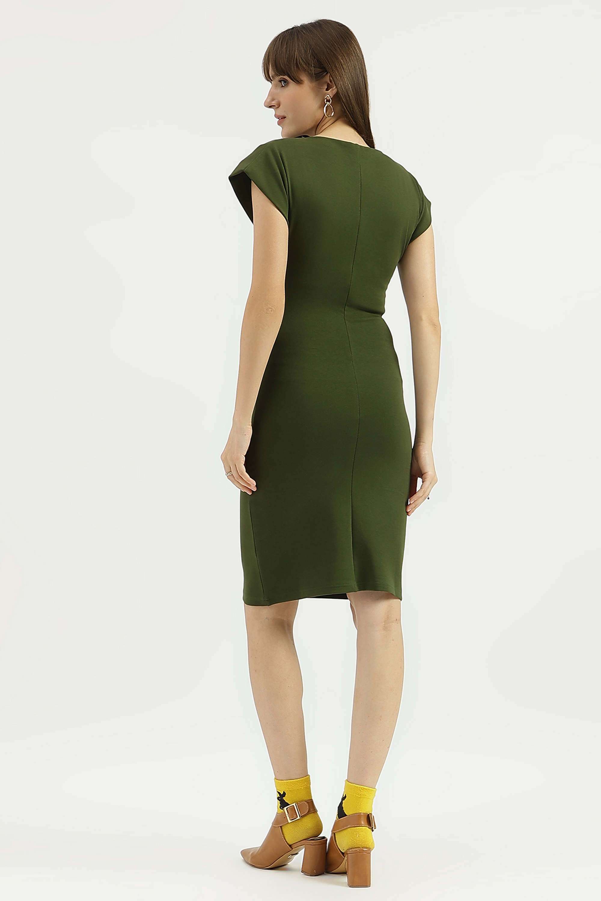 Solid-Blended-Fabric-Regular-Fit-Women-s-Casual-Dress