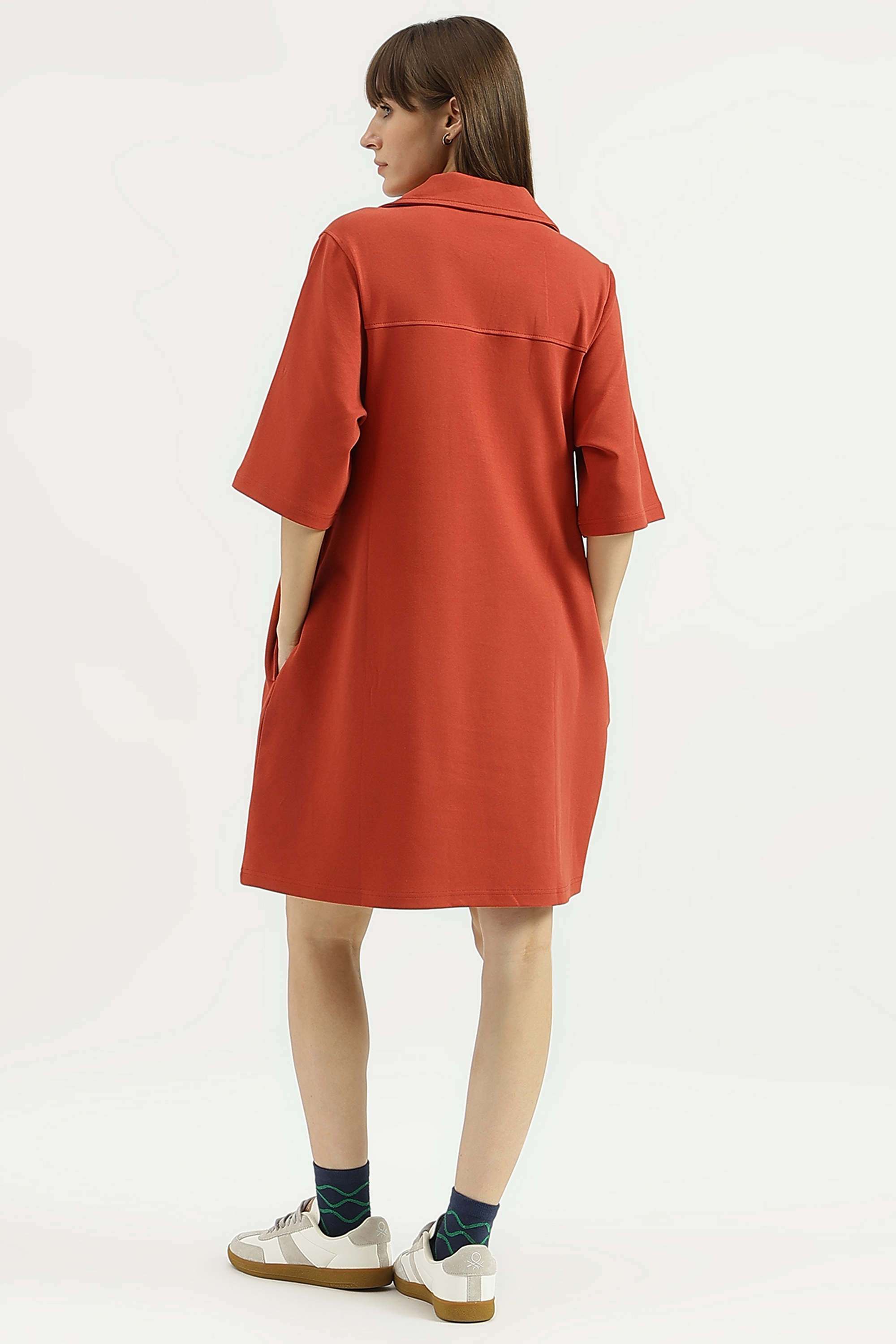 Solid-Blended-Fabric-Regular-Fit-Women-s-Casual-Dress