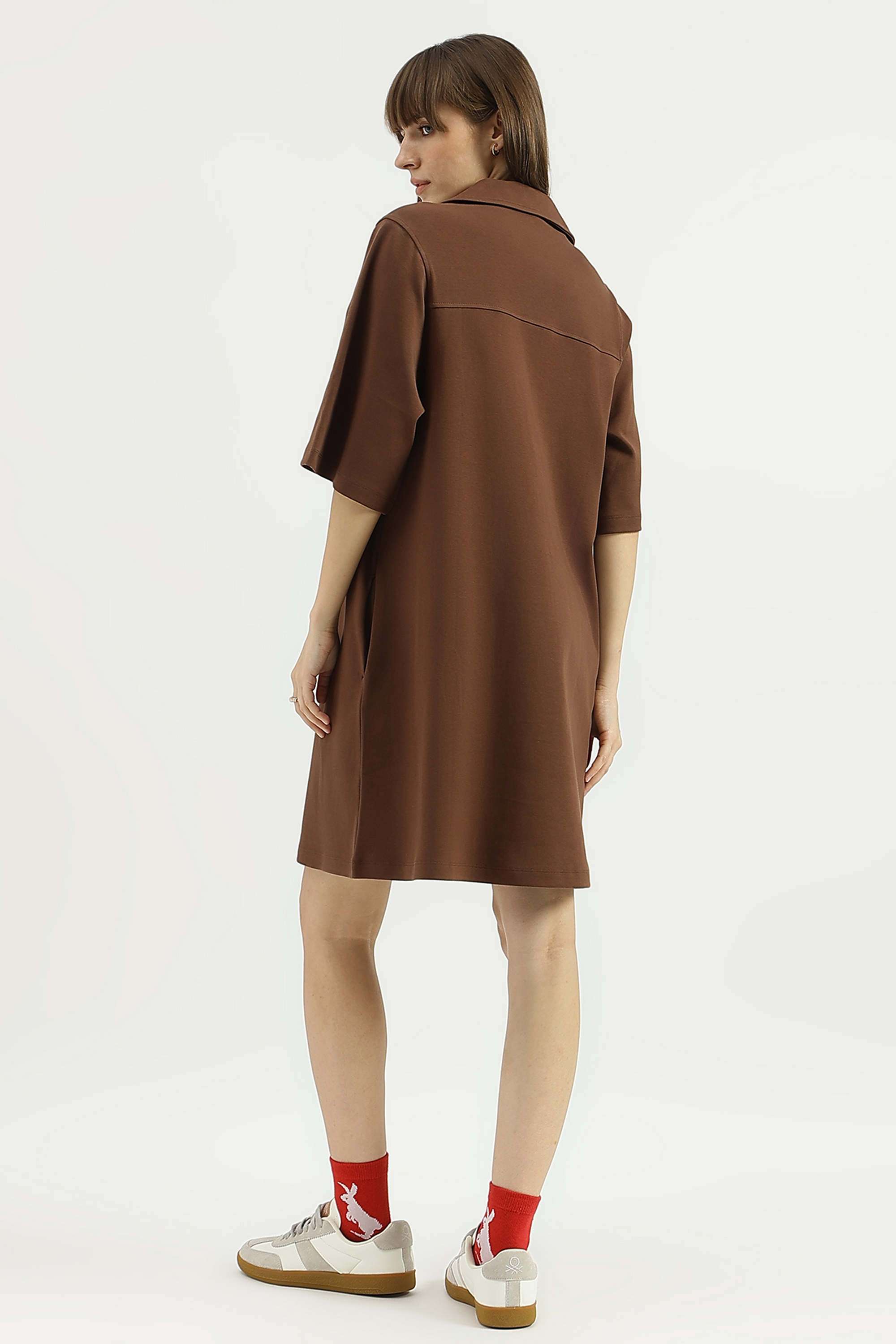 Solid-Blended-Fabric-Regular-Fit-Women-s-Casual-Dress