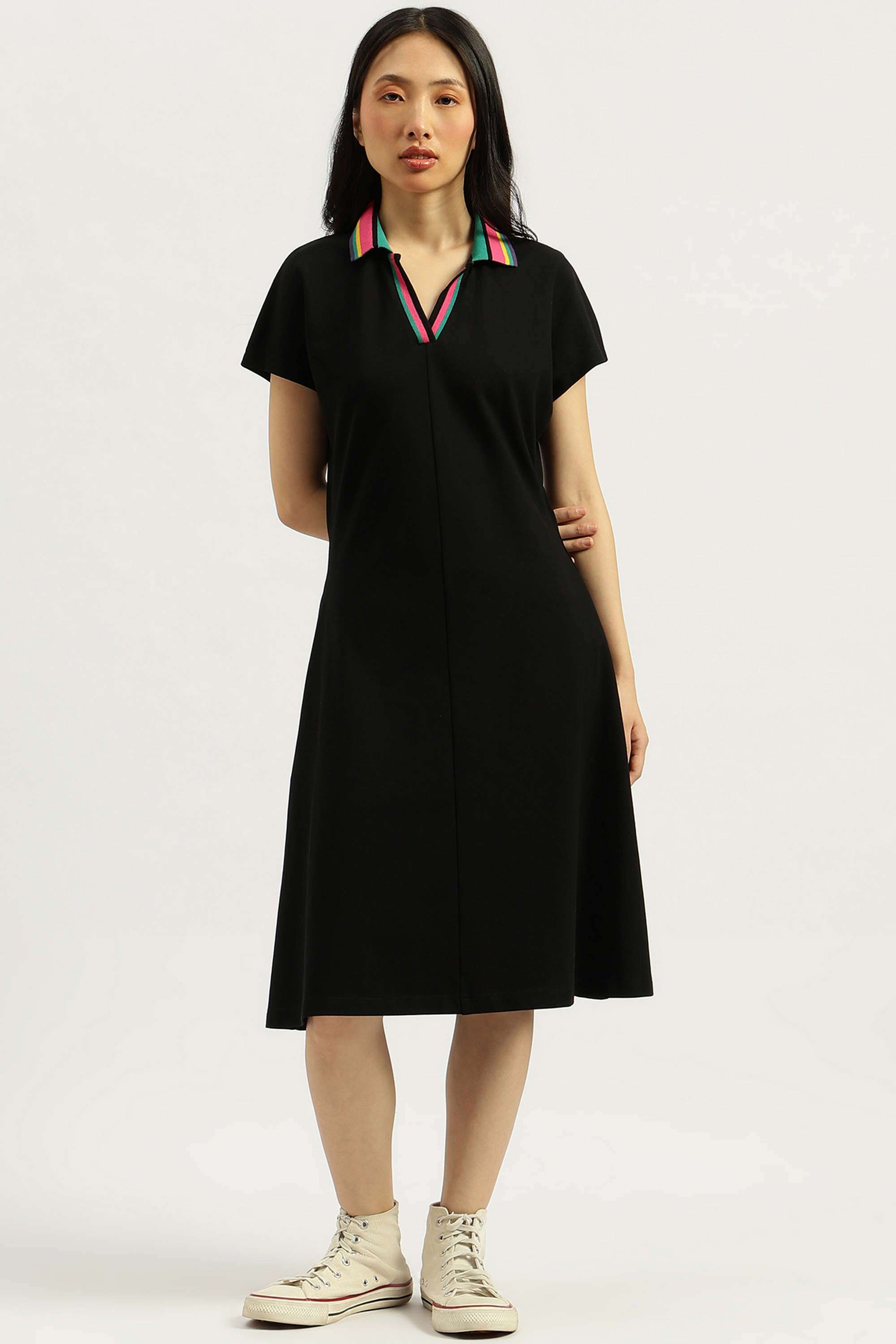 Solid-Blended-Fabric-Regular-Fit-Women-s-Casual-Dress