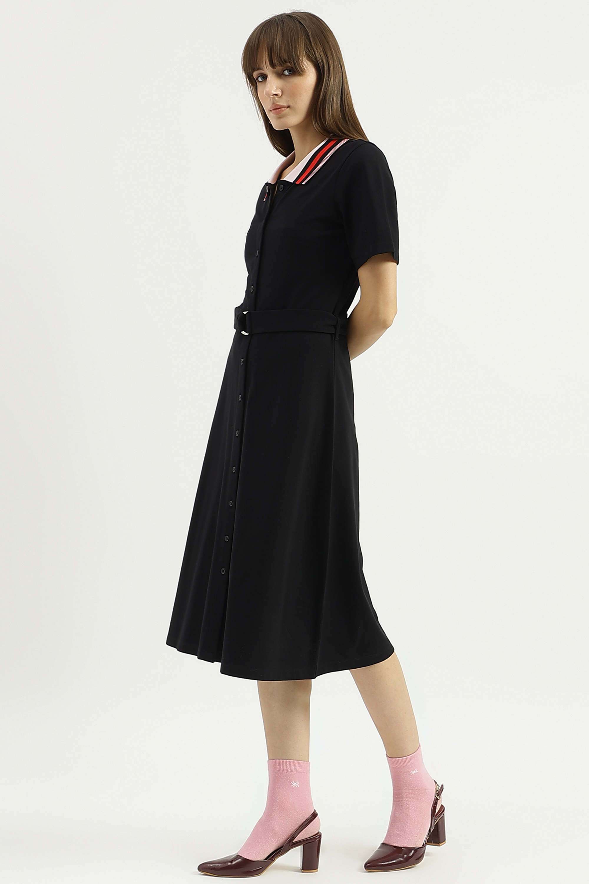 Solid-Blended-Fabric-Regular-Fit-Women-s-Casual-Dress