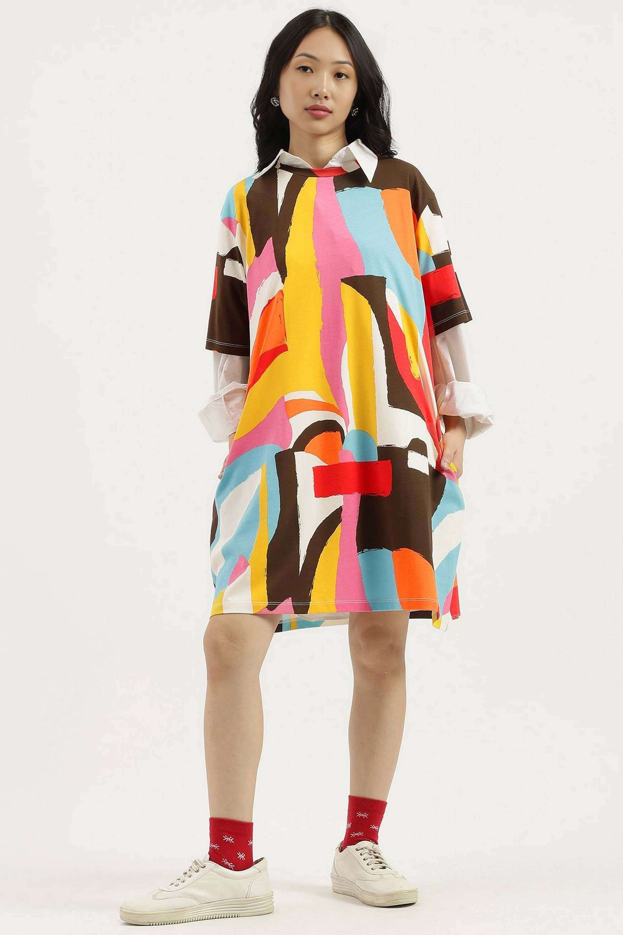 Solid-Blended-Fabric-Regular-Fit-Women-s-Casual-Dress