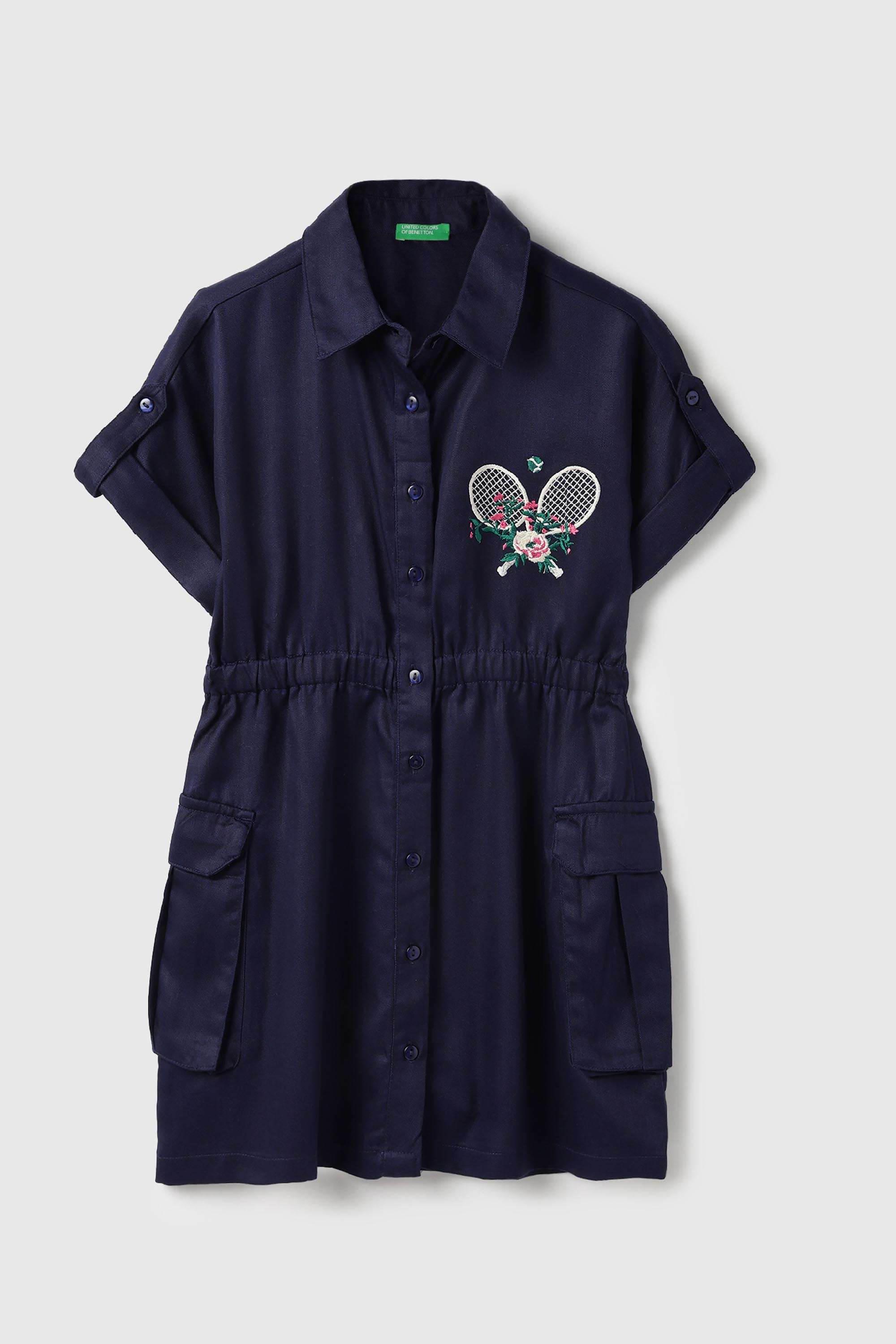 Embroidered-Blended-Fabric-Collared-Girl-s-Casual-Wear-Dress