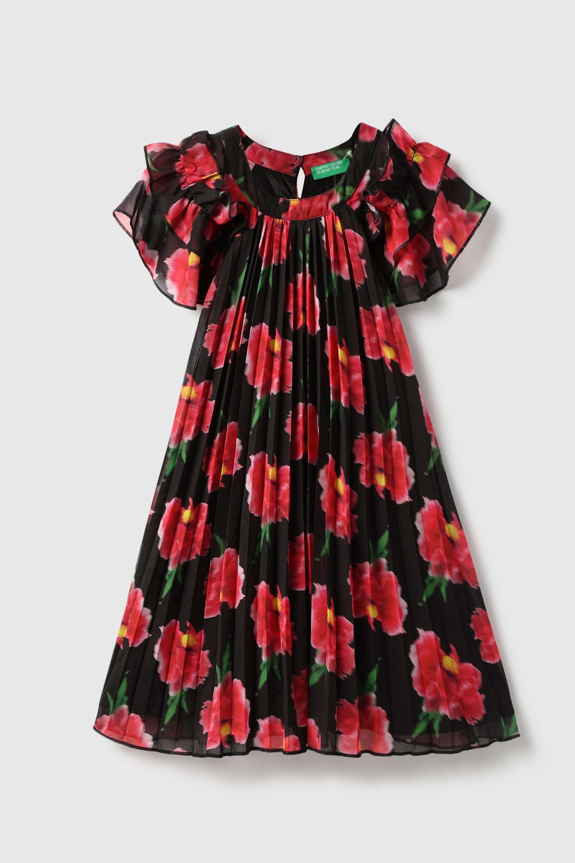 Floral-Polyester-Boat-Neck-Girl-s-Casual-Wear-Dress
