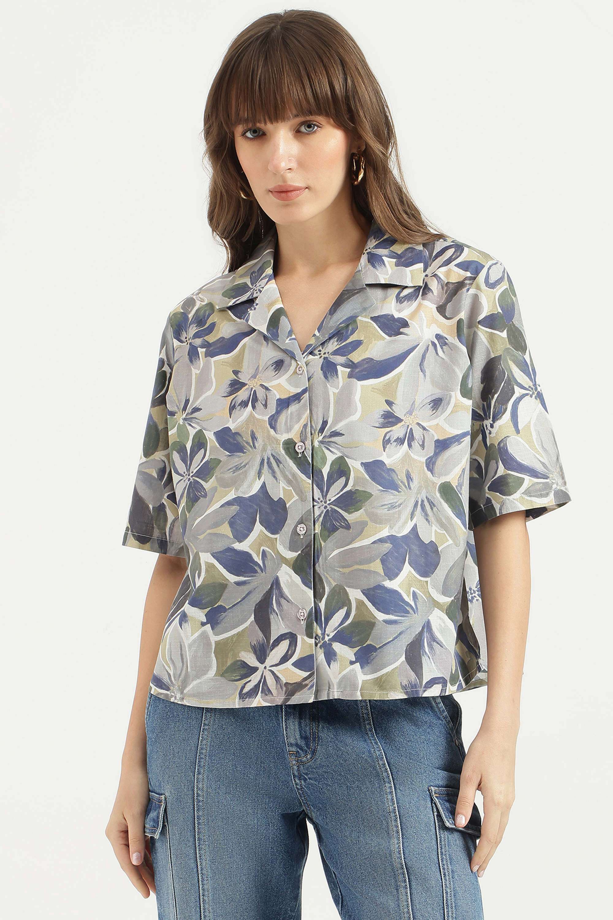 Solid-Blended-Fabric-Regular-Fit-Women-s-Shirt