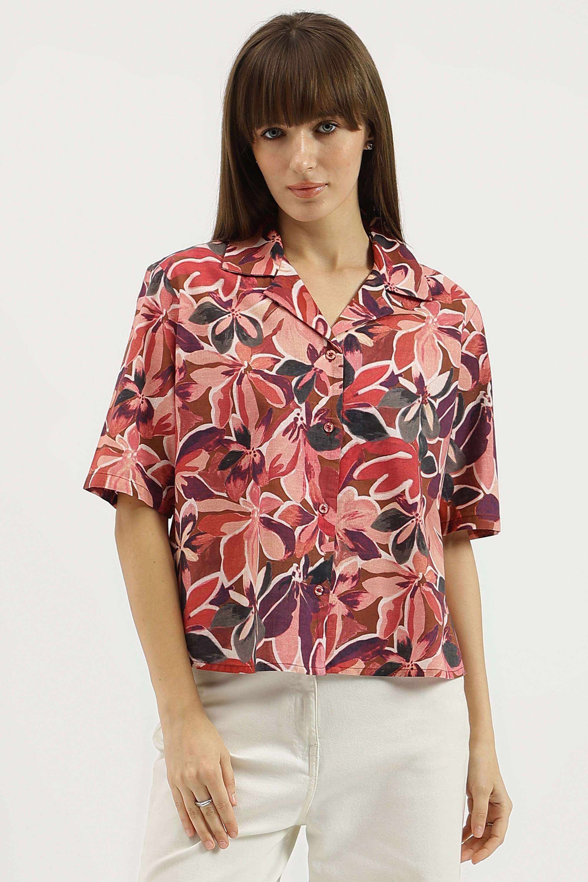 Solid-Blended-Fabric-Regular-Fit-Women-s-Shirt