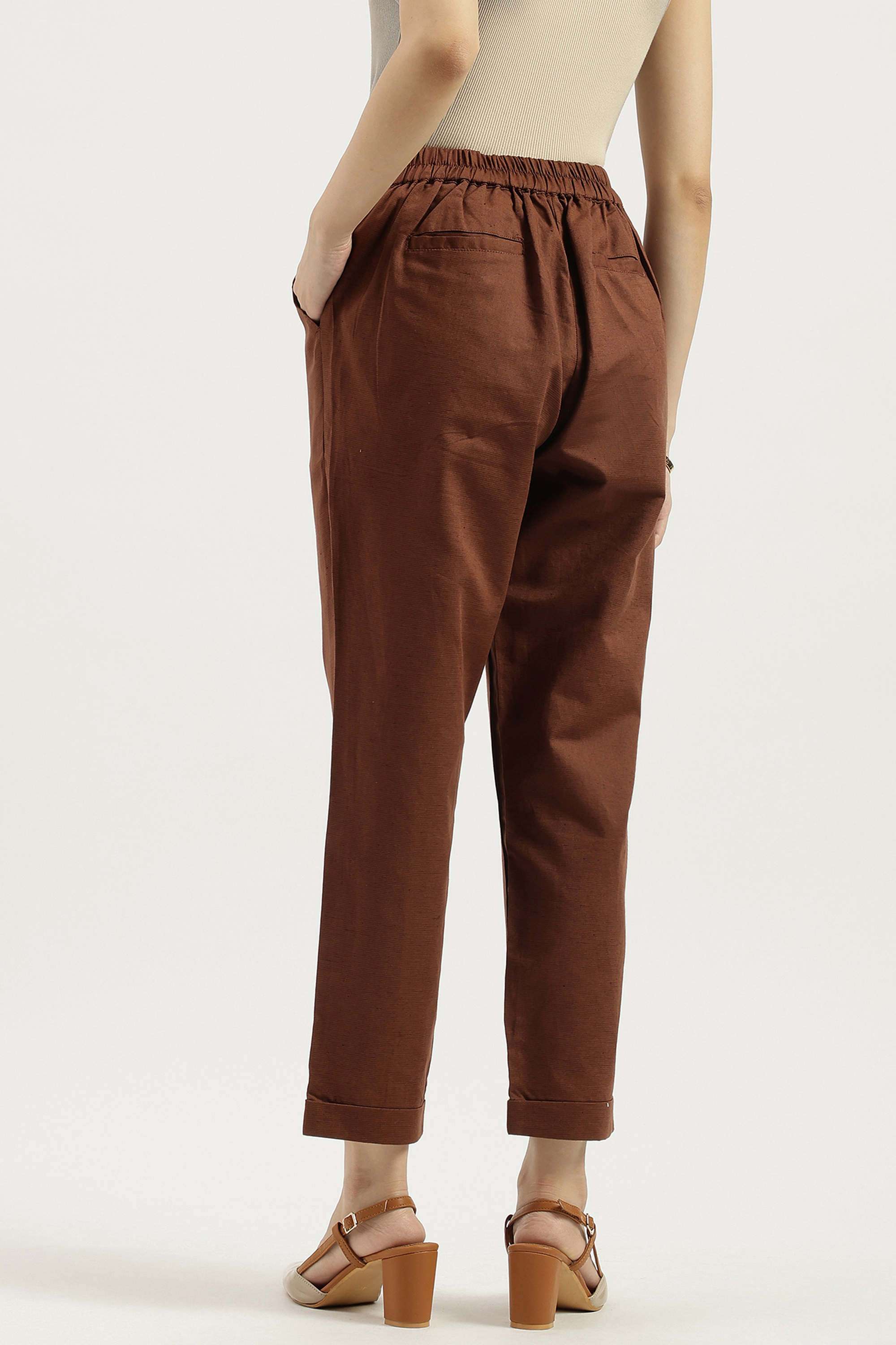 Solid-Blended-Fabric-Regular-Fit-Women-s-Pants