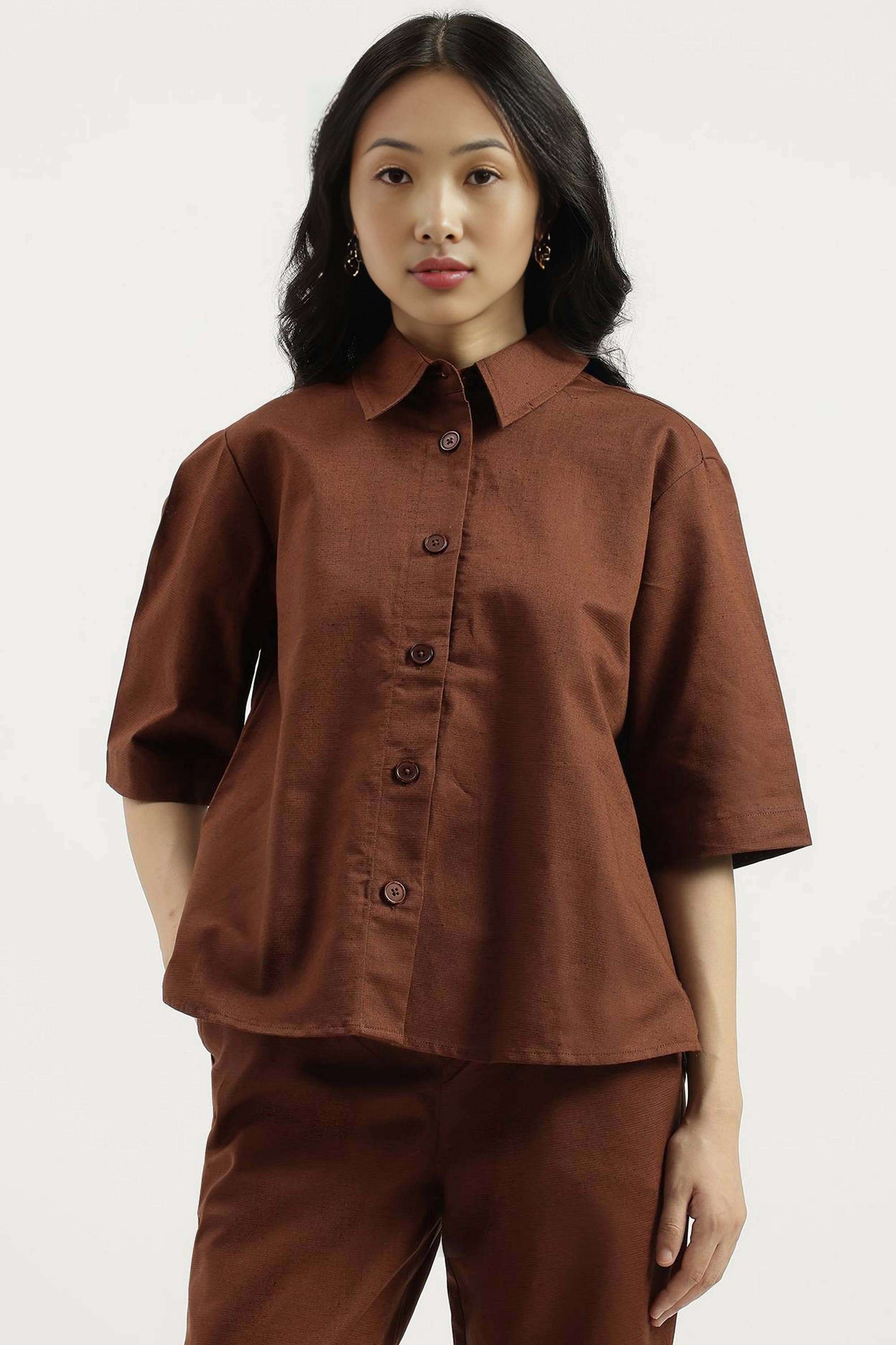 Solid-Blended-Fabric-Regular-Fit-Women-s-Shirt