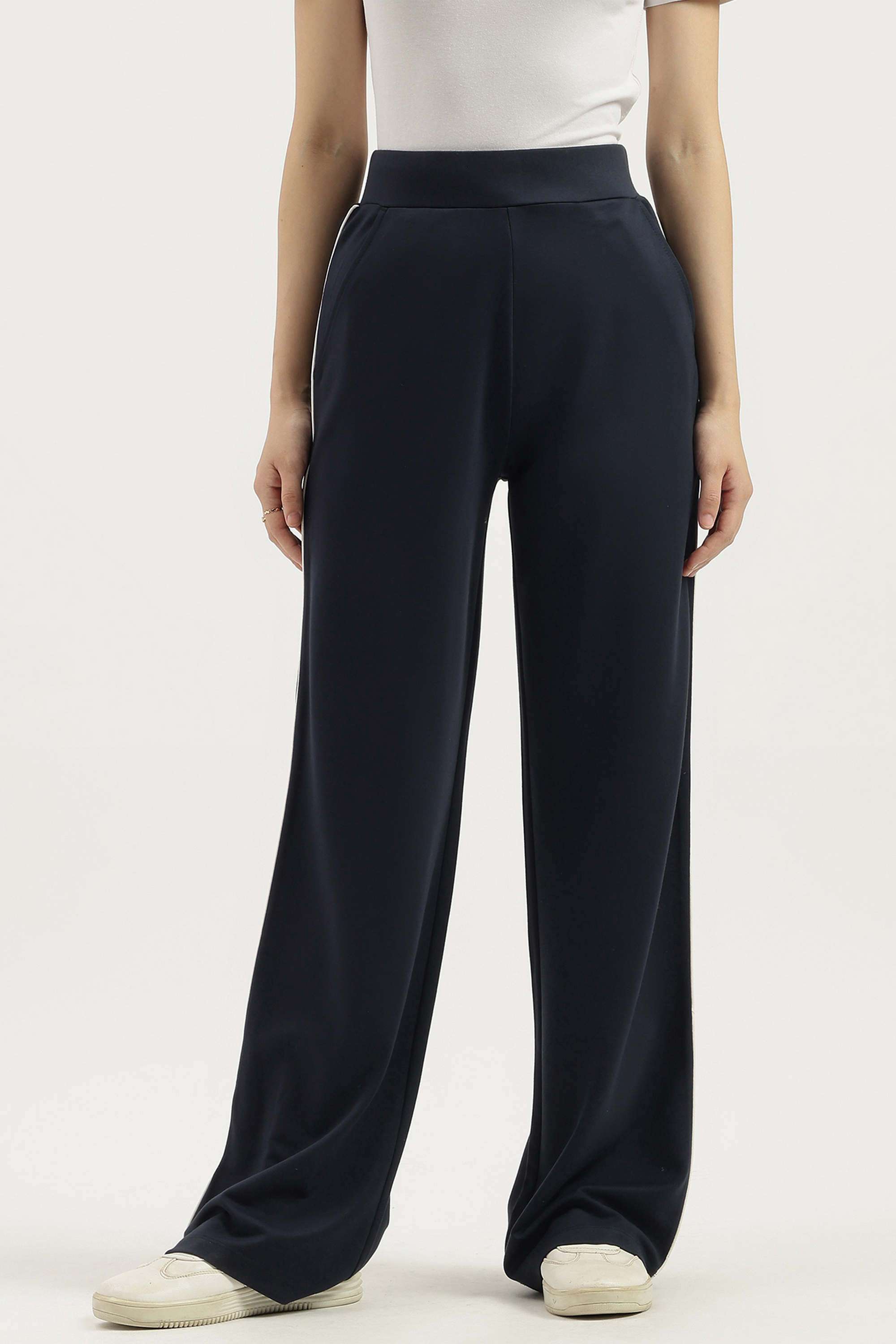 Solid-Blended-Fabric-Regular-Fit-Women-s-Pants