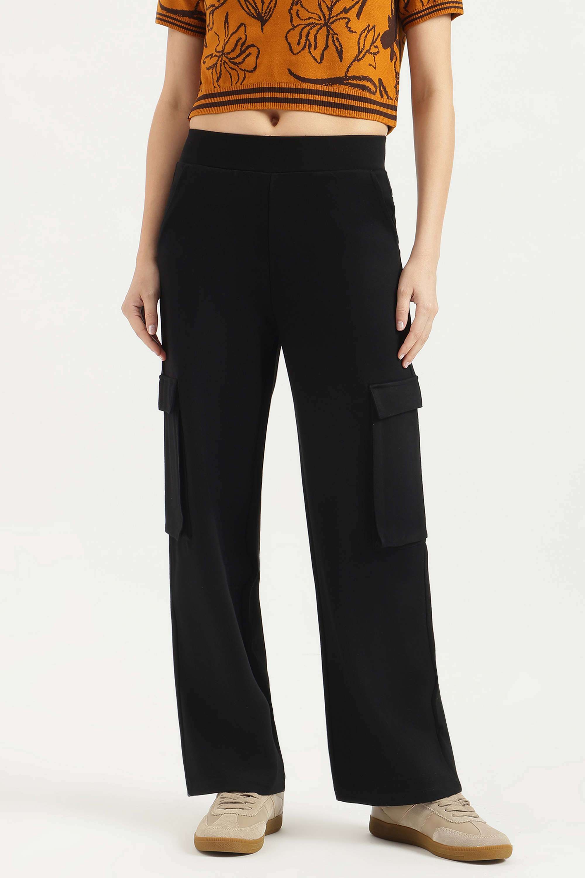 Solid-Blended-Fabric-Regular-Fit-Women-s-Pants