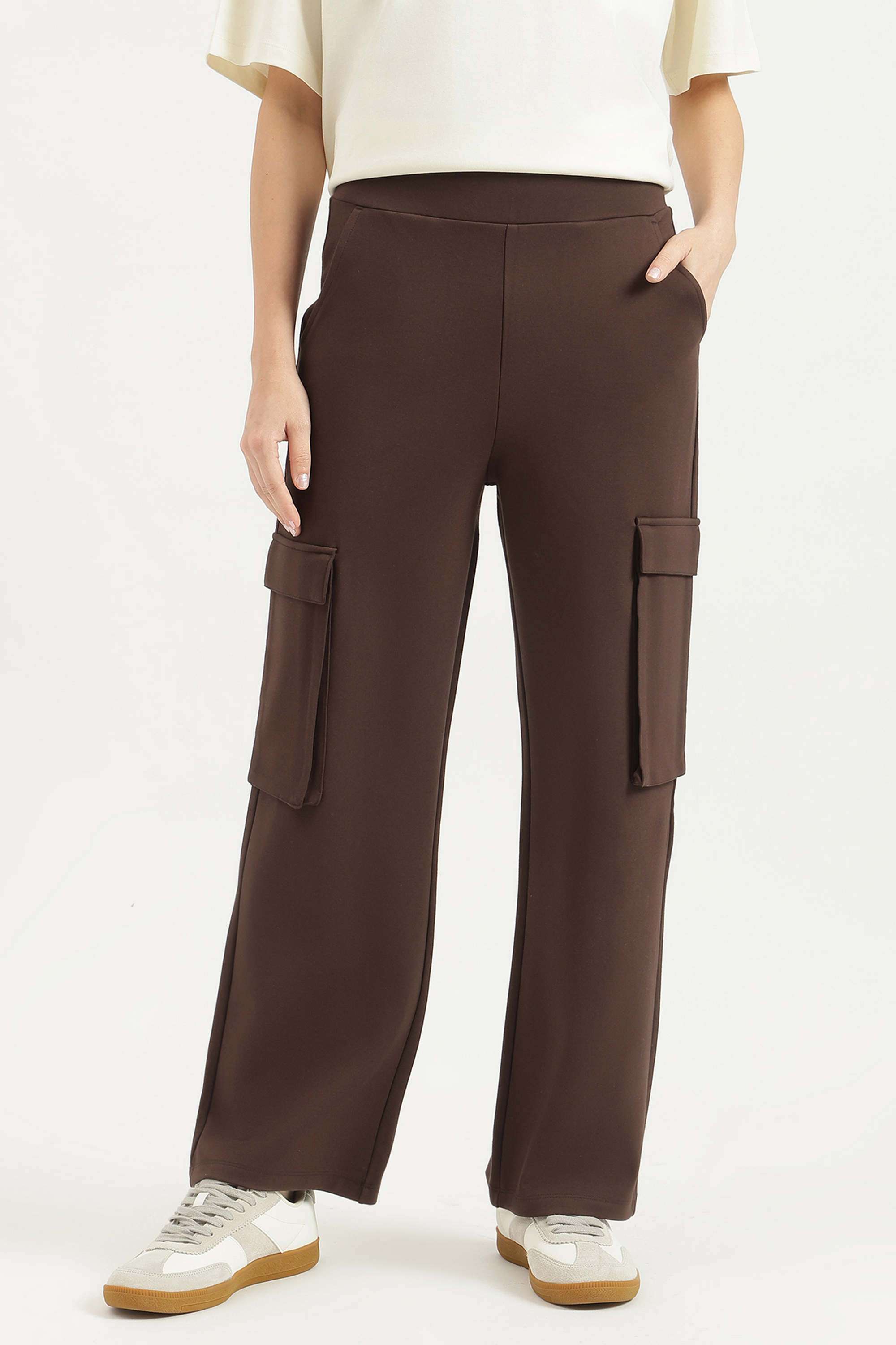 Solid-Blended-Fabric-Regular-Fit-Women-s-Pants