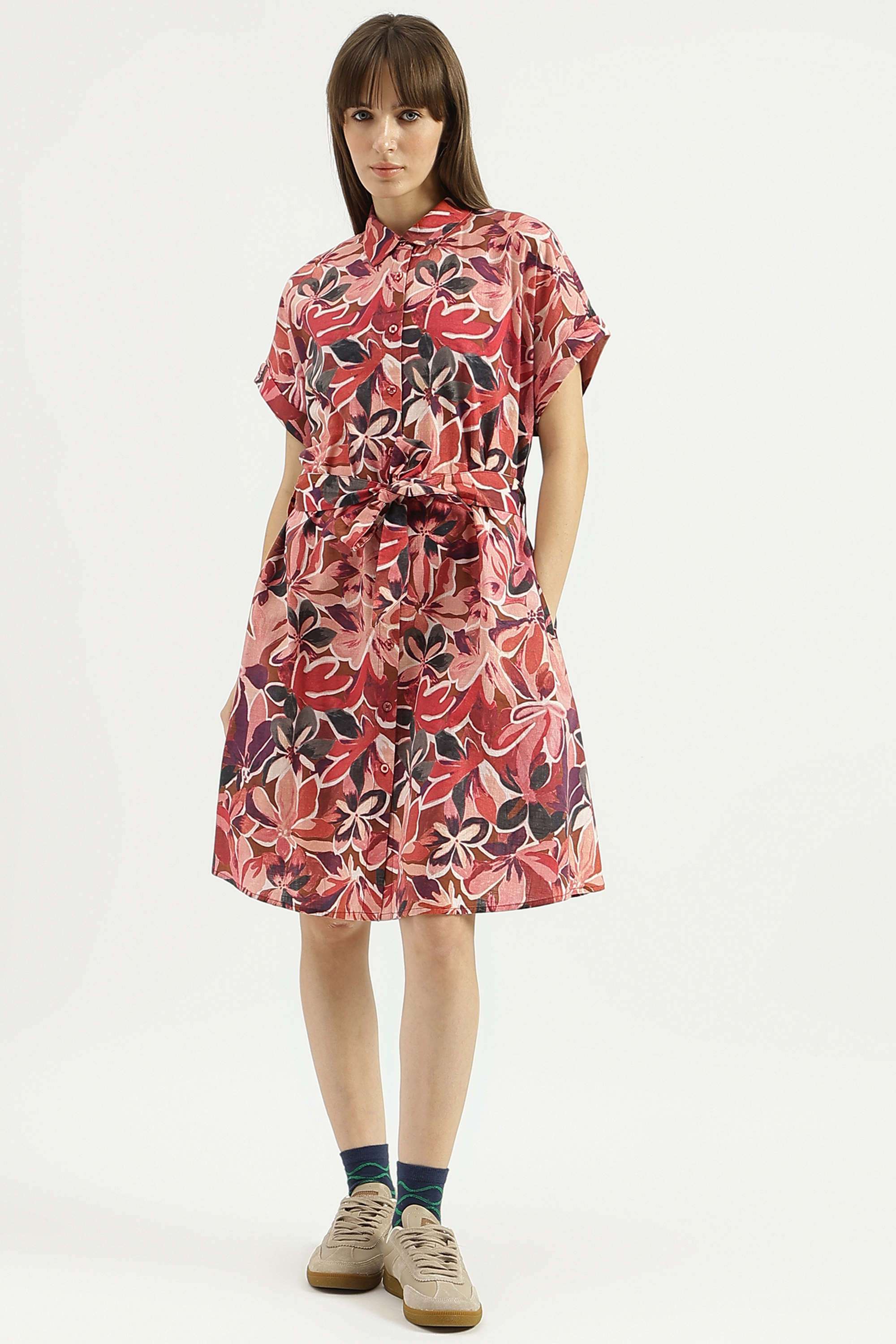 Solid-Blended-Fabric-Regular-Fit-Women-s-Casual-Dress