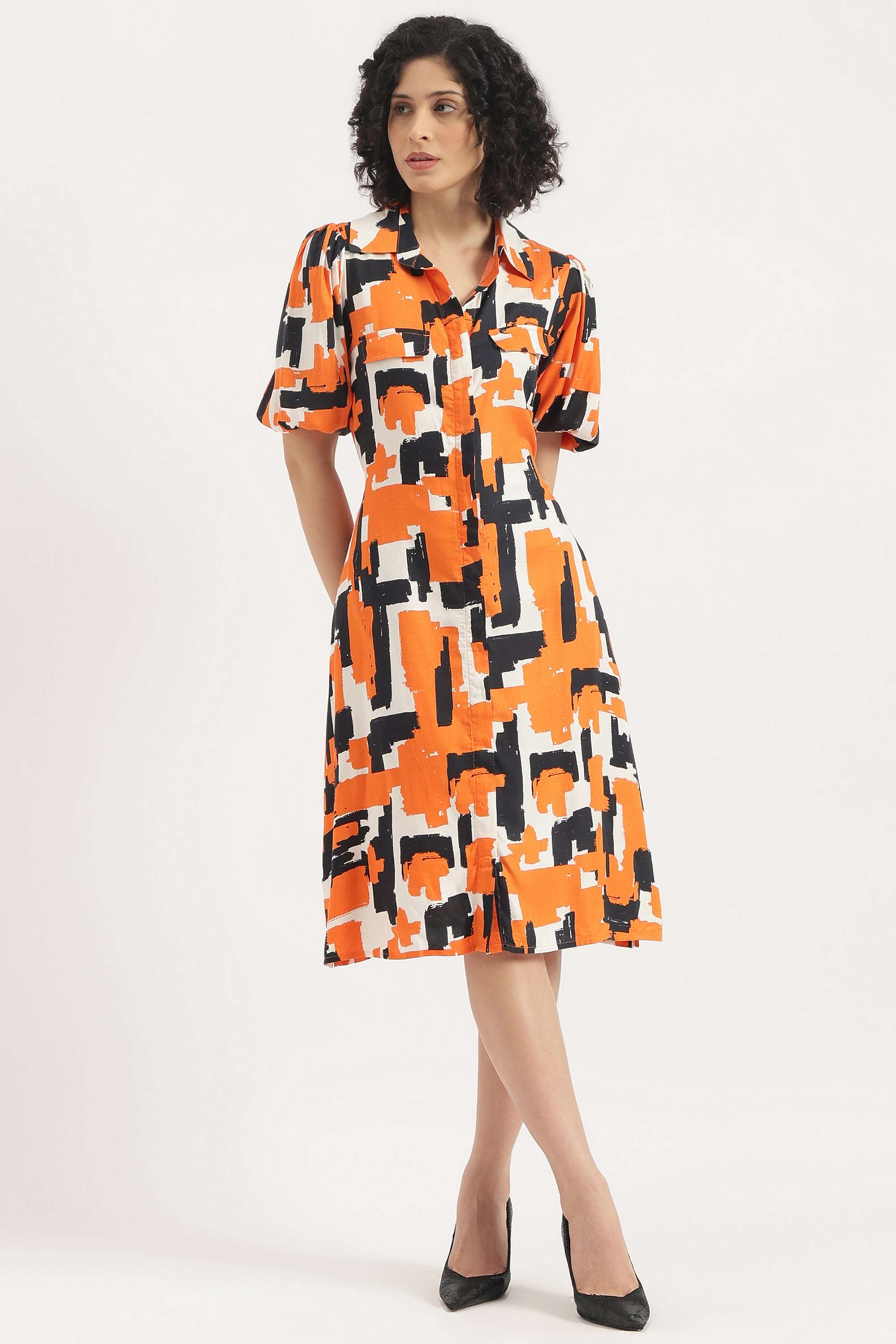 Printed-Blended-Fabric-Women-s-Dress