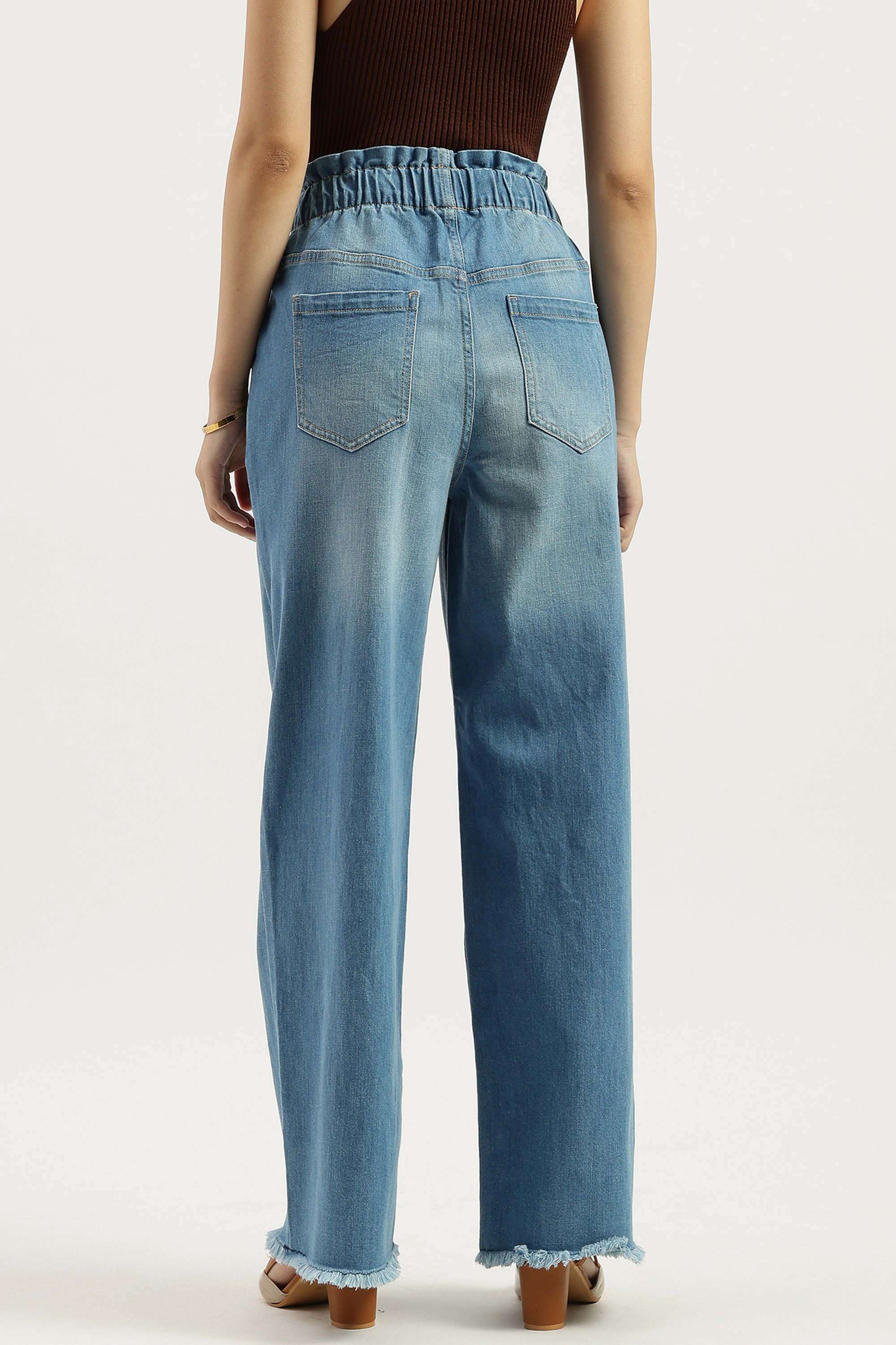 Solid-Blended-Fabric-Wide-Leg-Fit-Women-s-Jeans