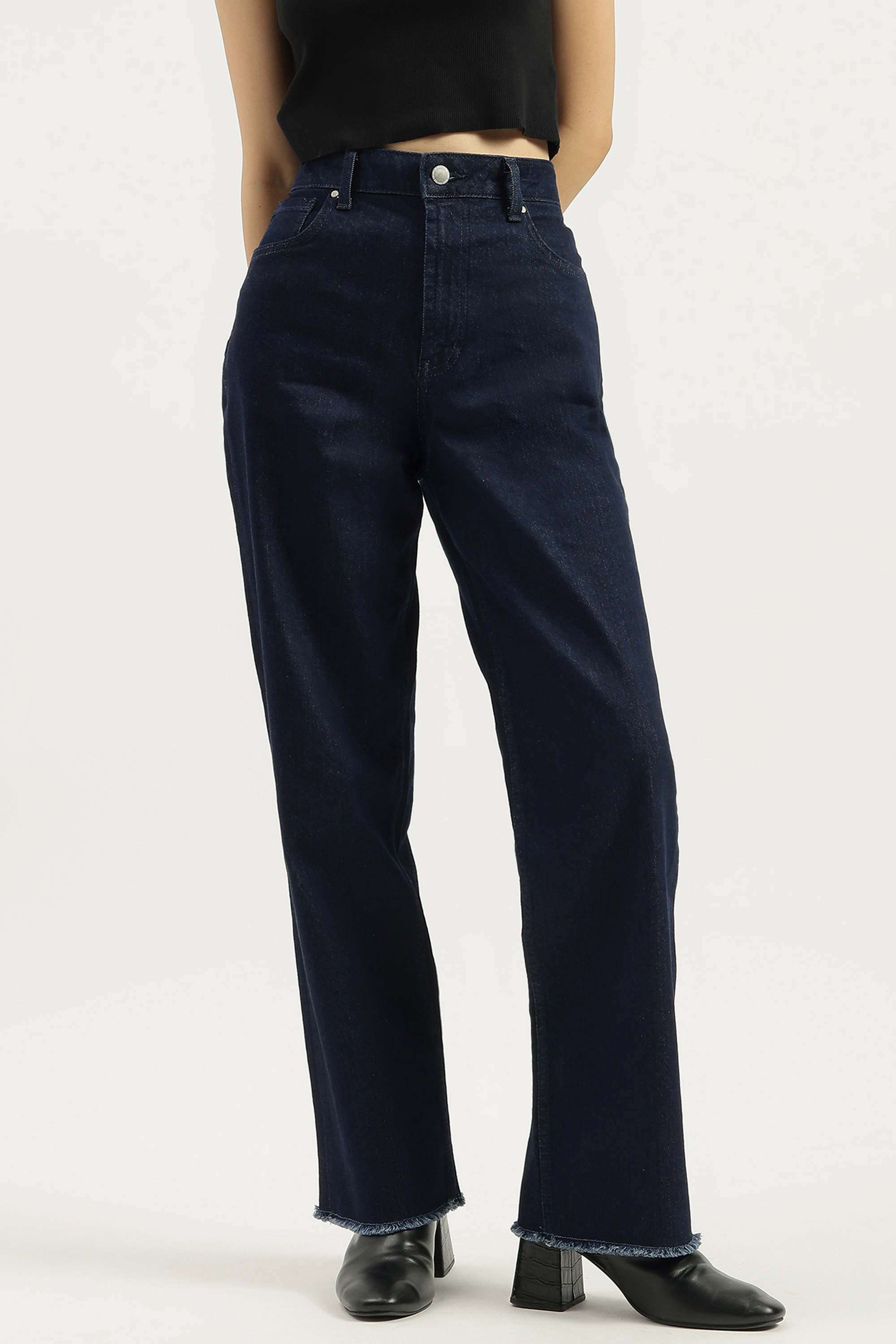 Solid-Blended-Fabric-Straight-Fit-Women-s-Jeans