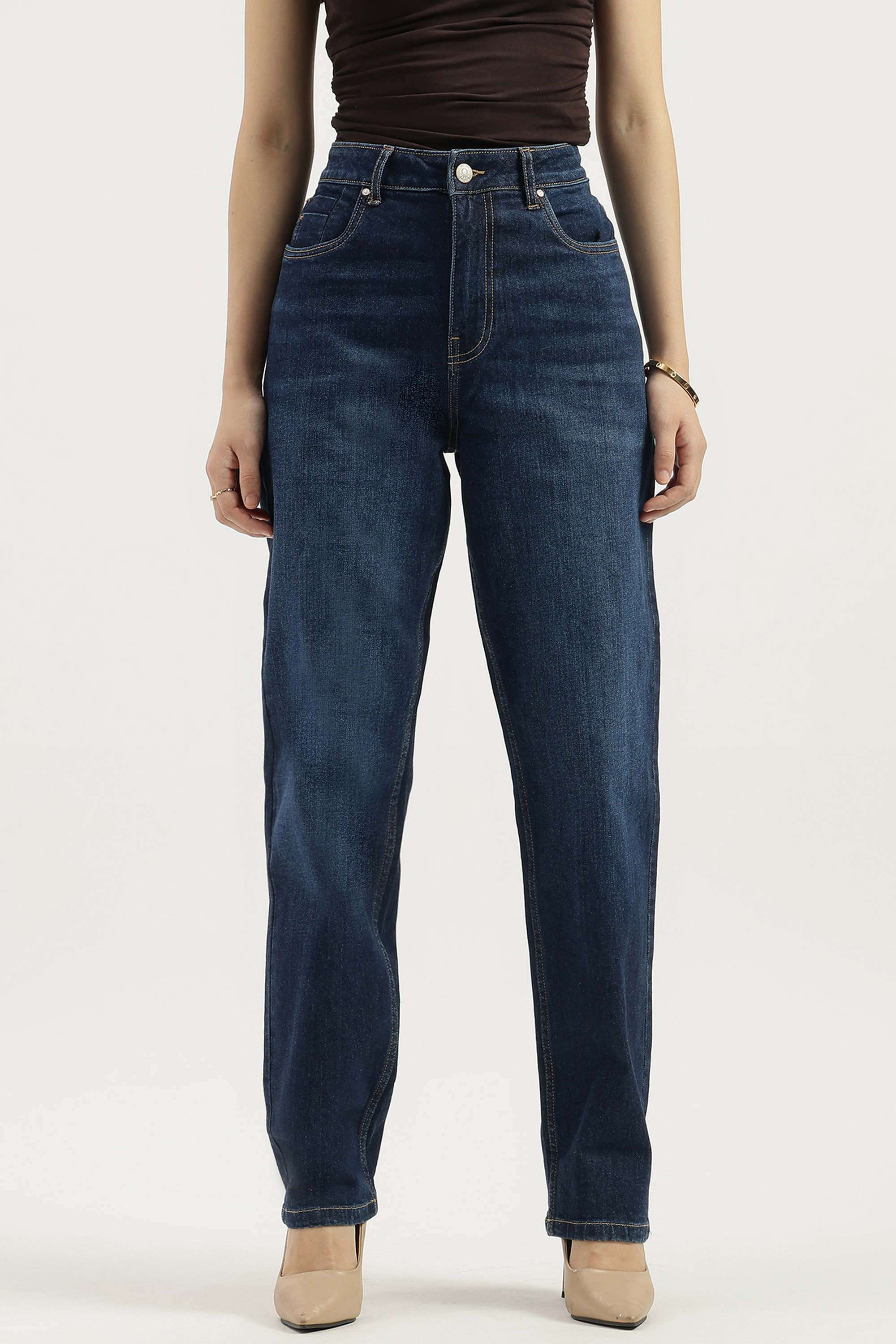 Solid-Blended-Fabric-Wide-Leg-Fit-Women-s-Jeans