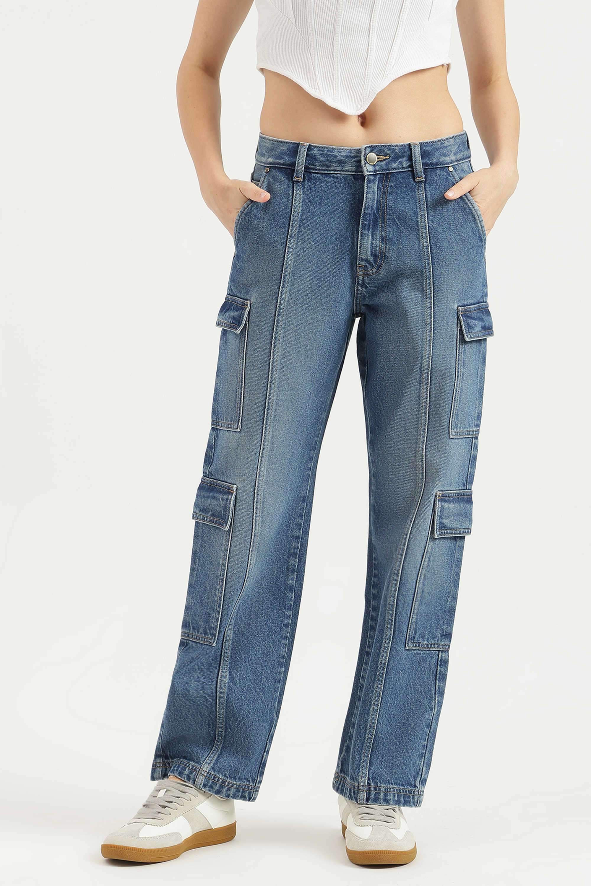 Solid-Blended-Fabric-Straight-Fit-Women-s-Jeans