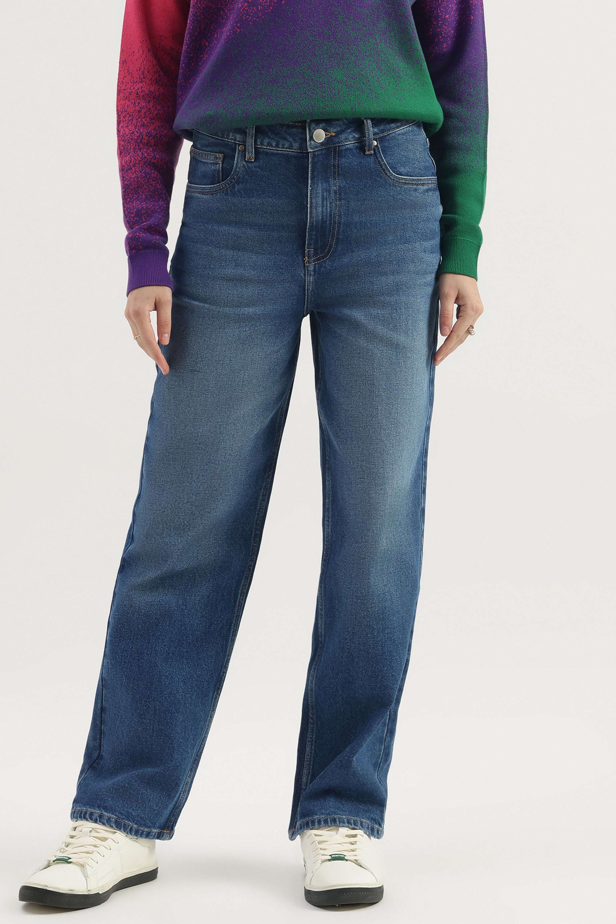 High-Rise-Blended-Fabric-Straight-Fit-Women-s-Jeans