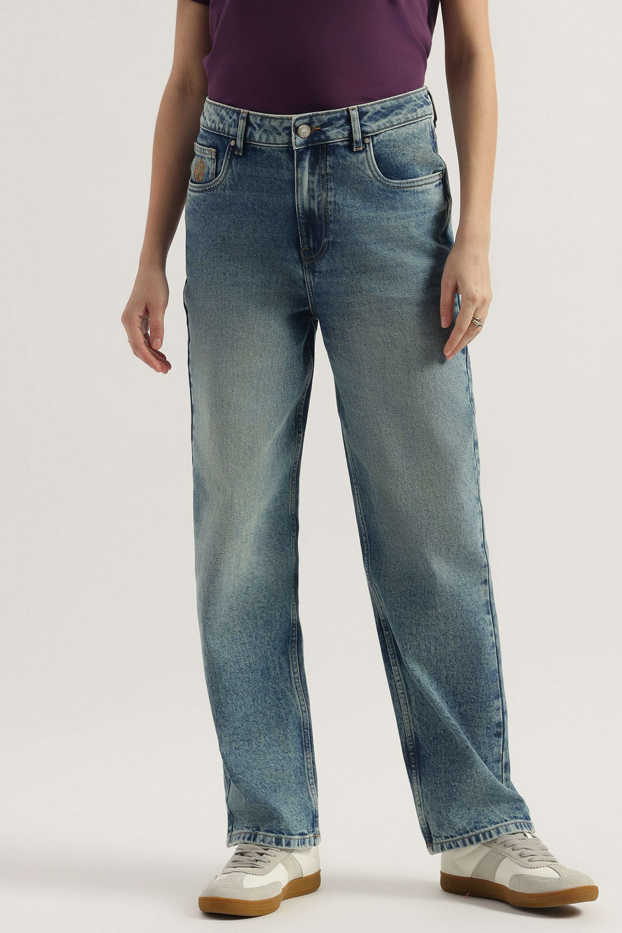 High-Rise-Blended-Fabric-Straight-Fit-Women-s-Jeans