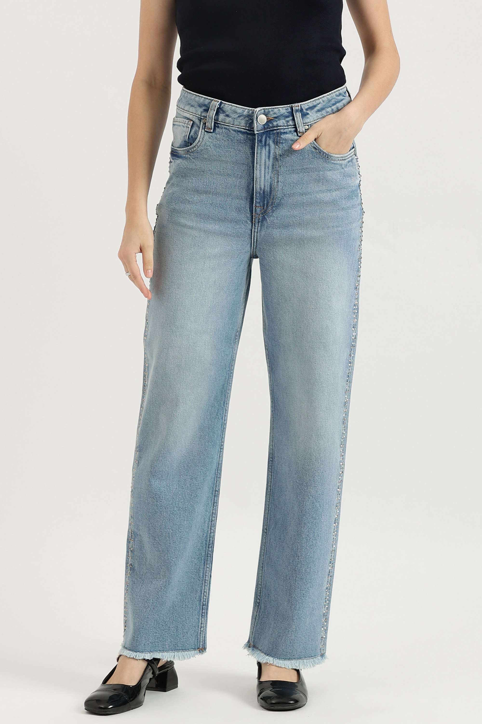 High-Rise-Blended-Fabric-Straight-Fit-Women-s-Jeans
