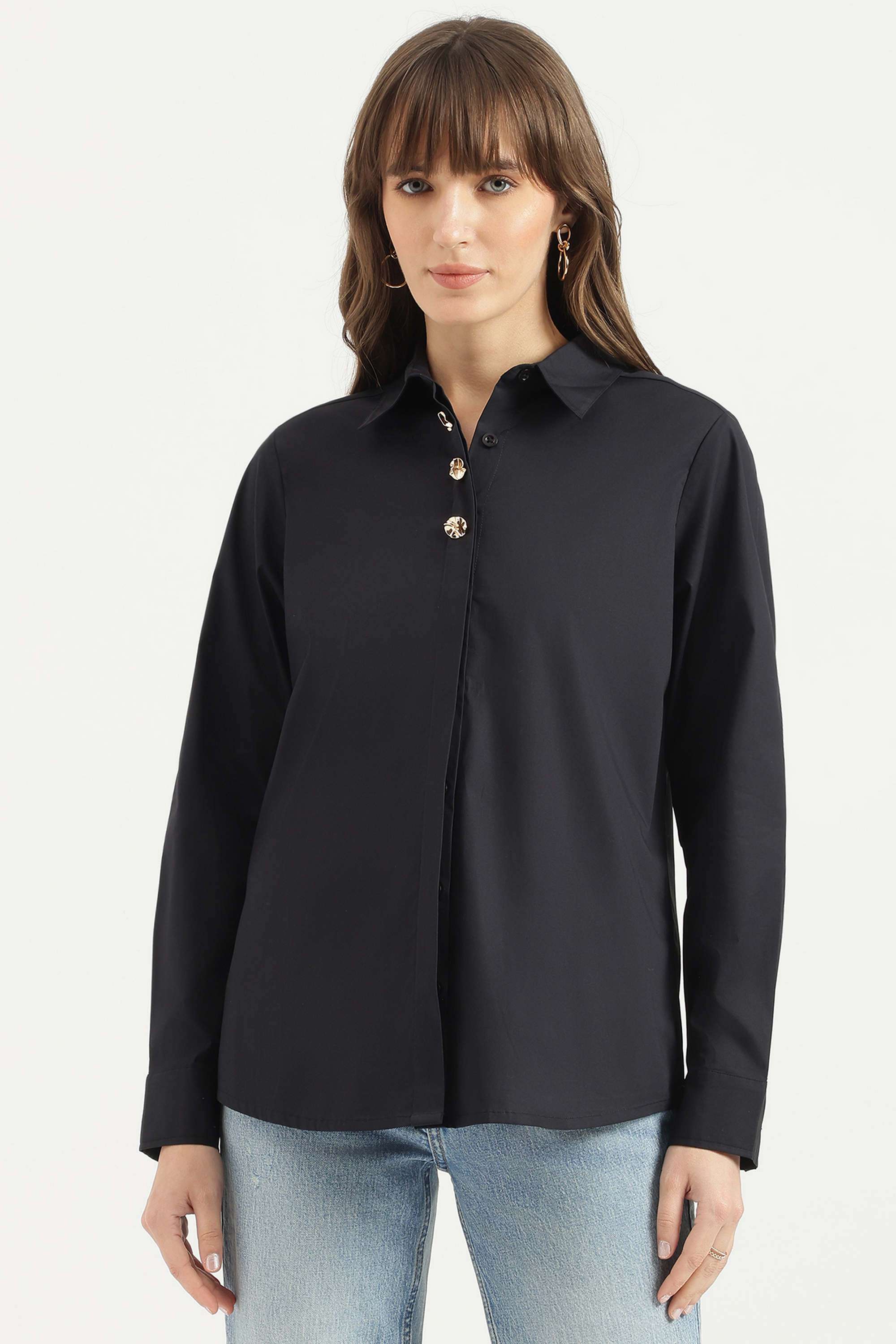 Solid-Blended-Fabric-Regular-Fit-Women-s-Shirt