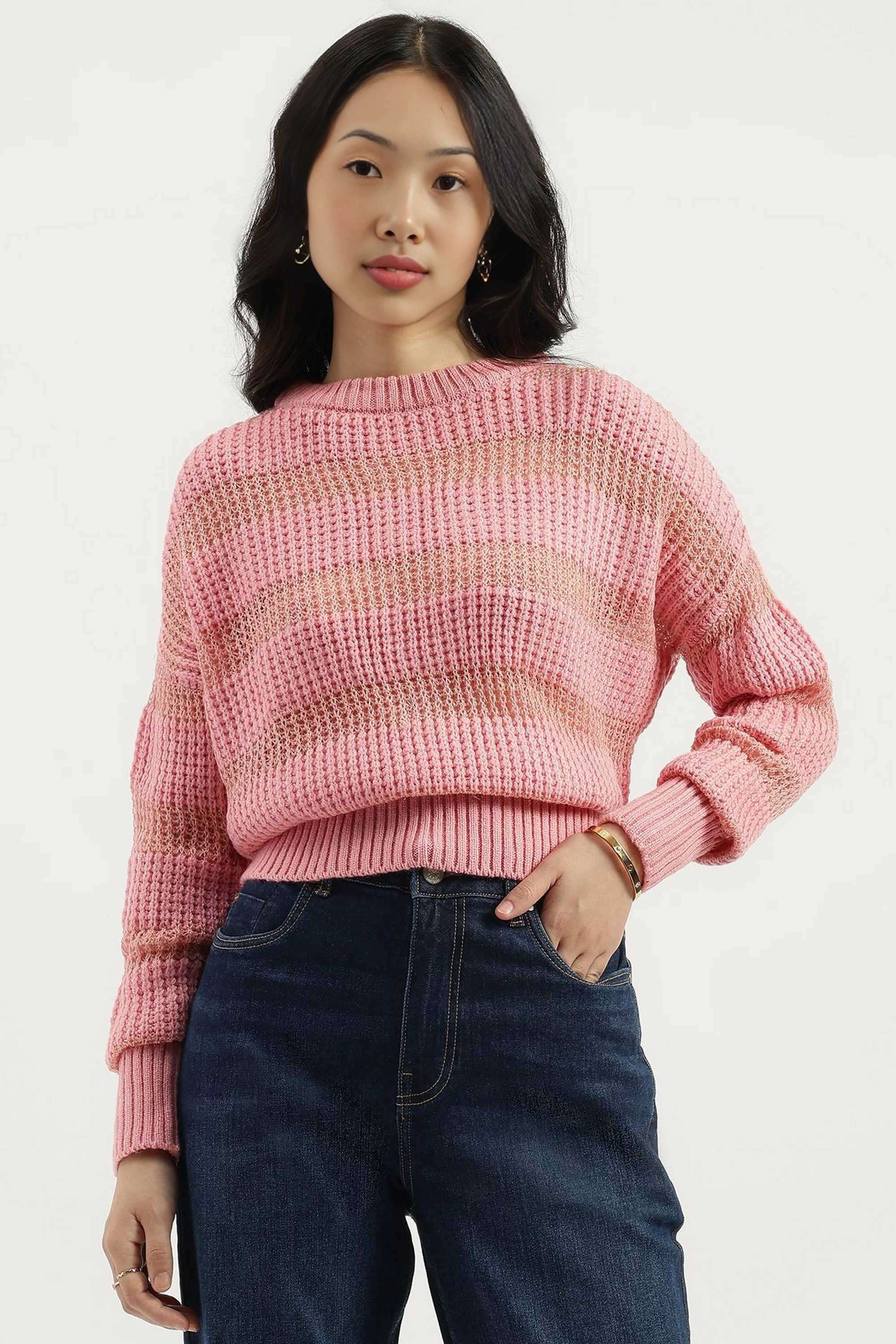 Solid-Blended-Fabric-Regular-Fit-Women-s-Sweater