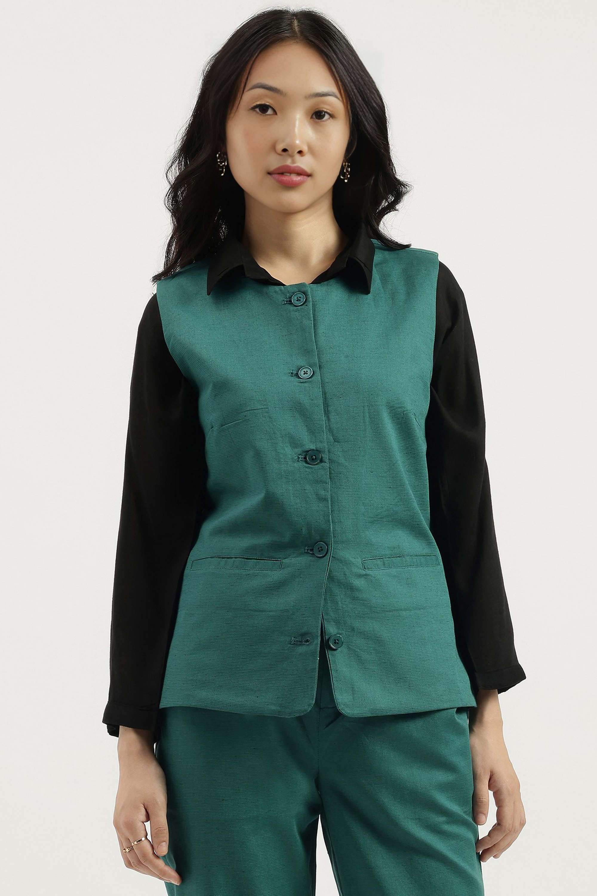 Solid-Blended-Fabric-Regular-Fit-Women-s-Waistcoat