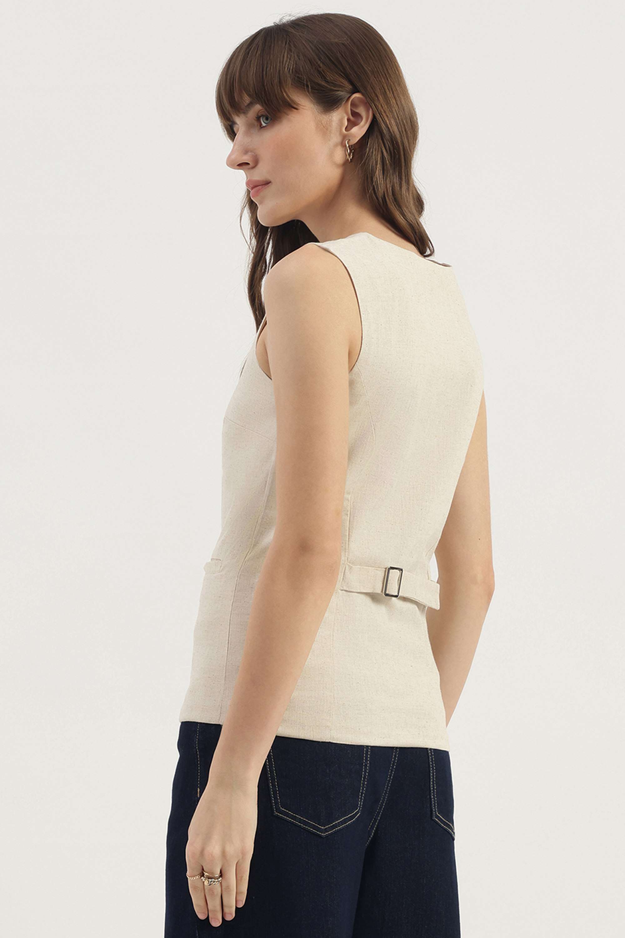 Solid-Round-Neck-Blended-Fabric-Women-Jacket