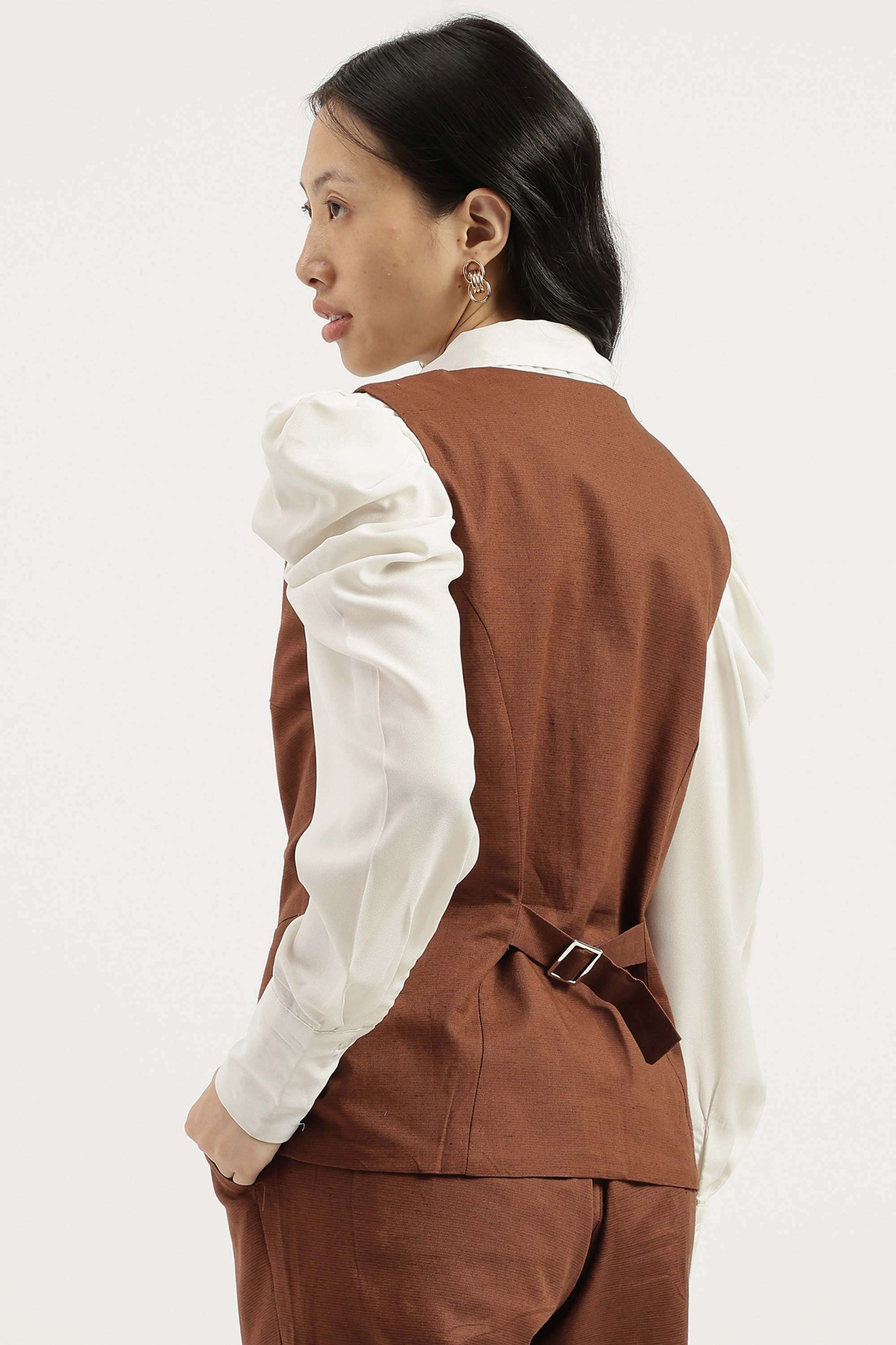 Solid-Round-Neck-Blended-Fabric-Women-Waistcoat