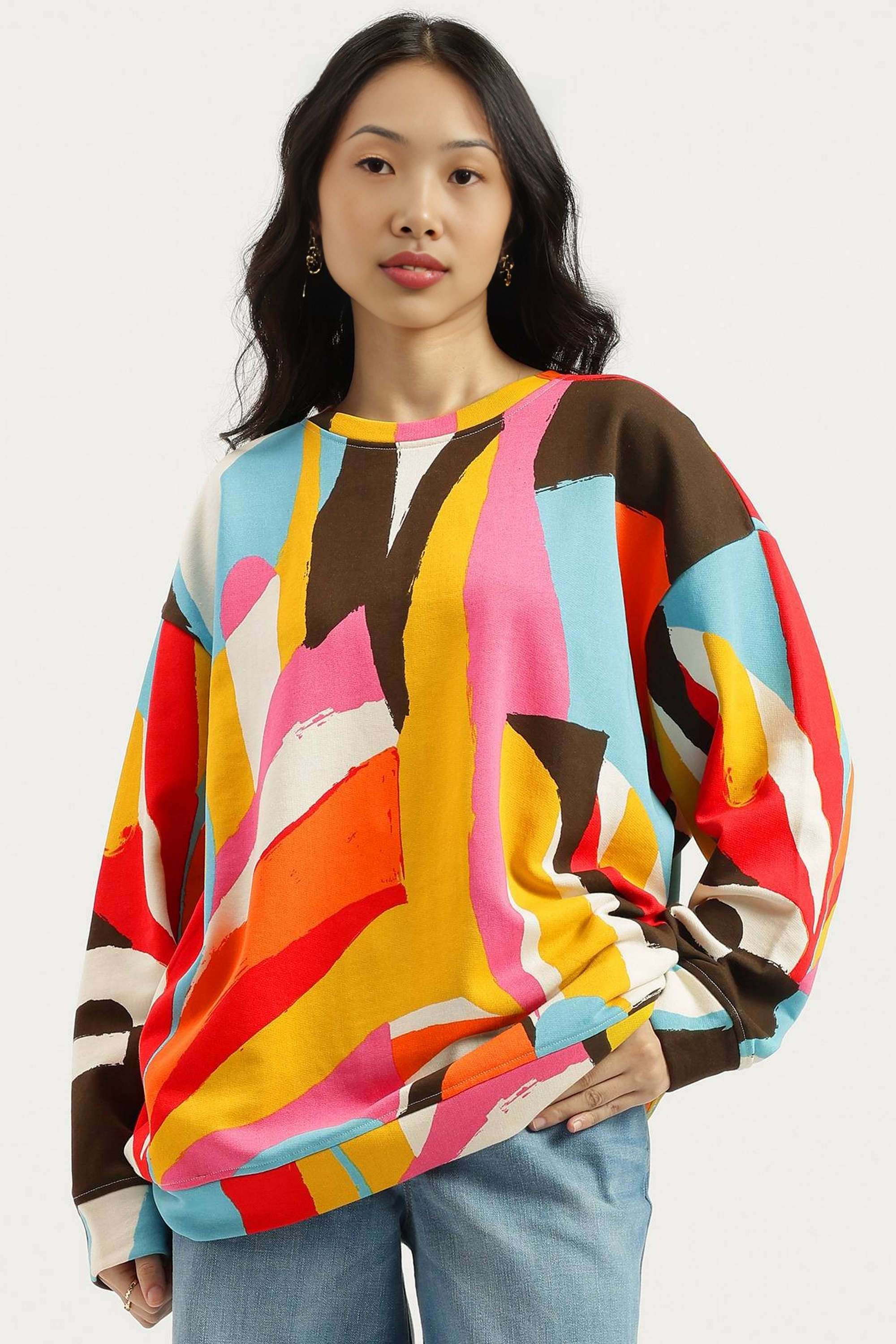 Solid-Blended-Fabric-Regular-Fit-Women-s-Sweatshirt