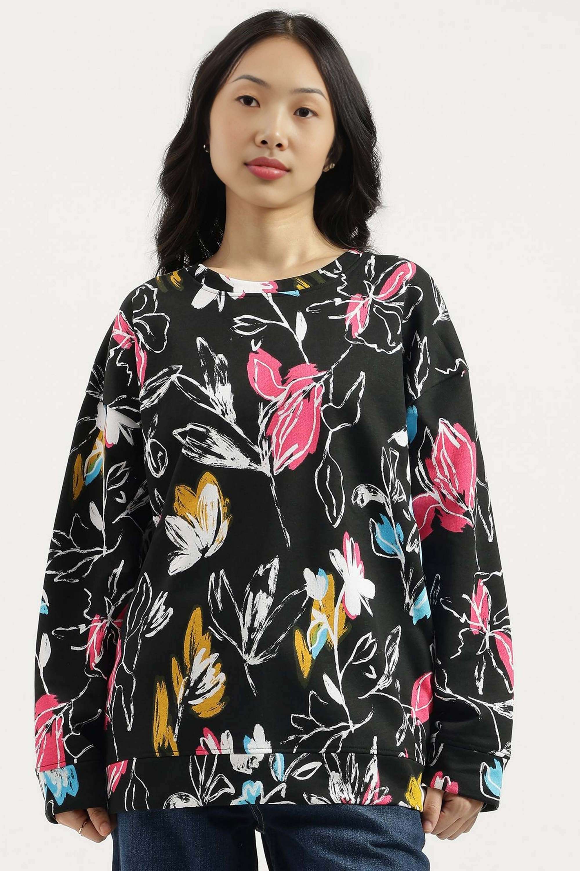 Solid-Blended-Fabric-Regular-Fit-Women-s-Sweatshirt