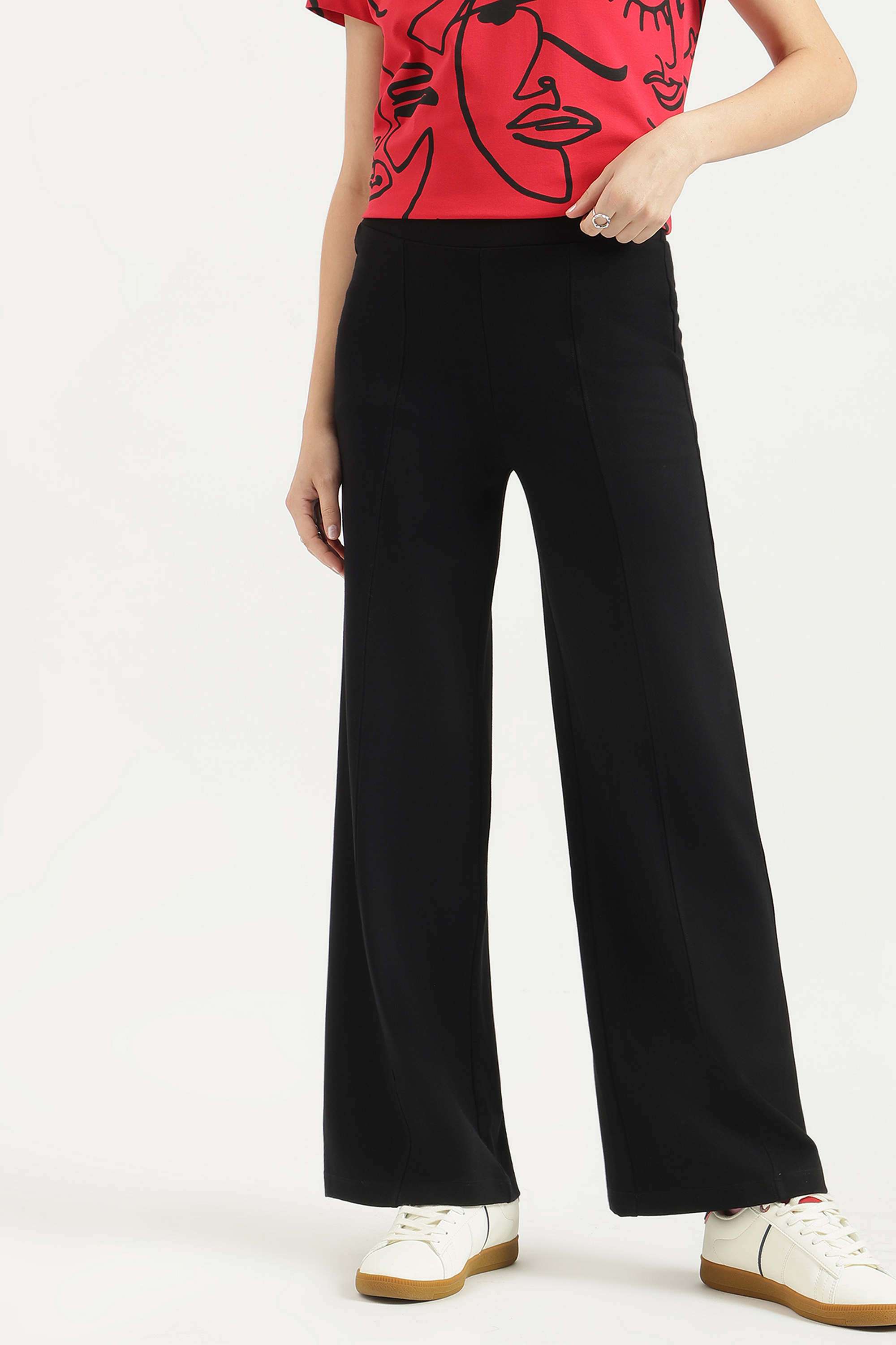 Solid-Blended-Fabric-Regular-Fit-Women-s-Pants