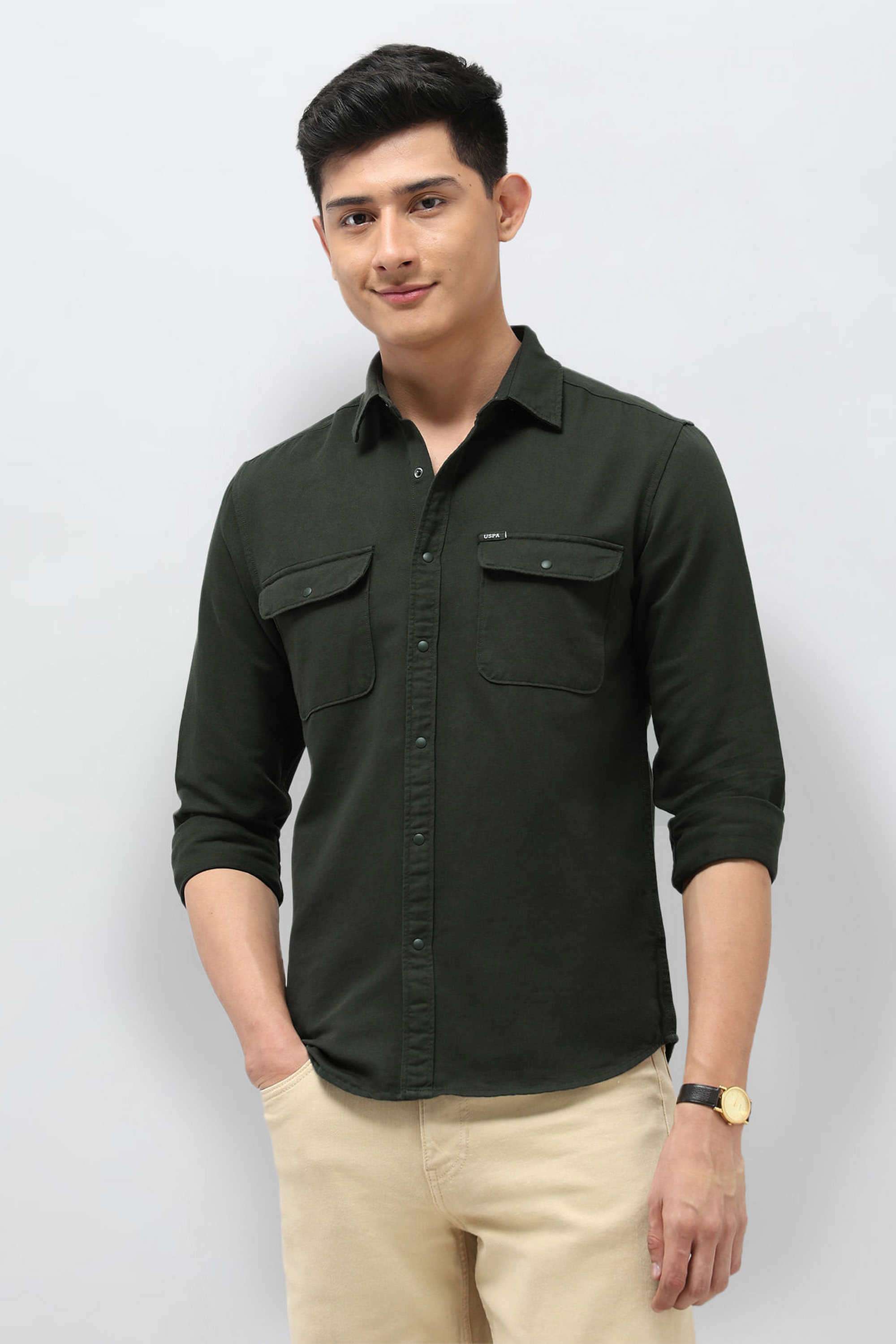 Solid-Cotton-Men-Casual-Wear-Regular-Fit-Shirt
