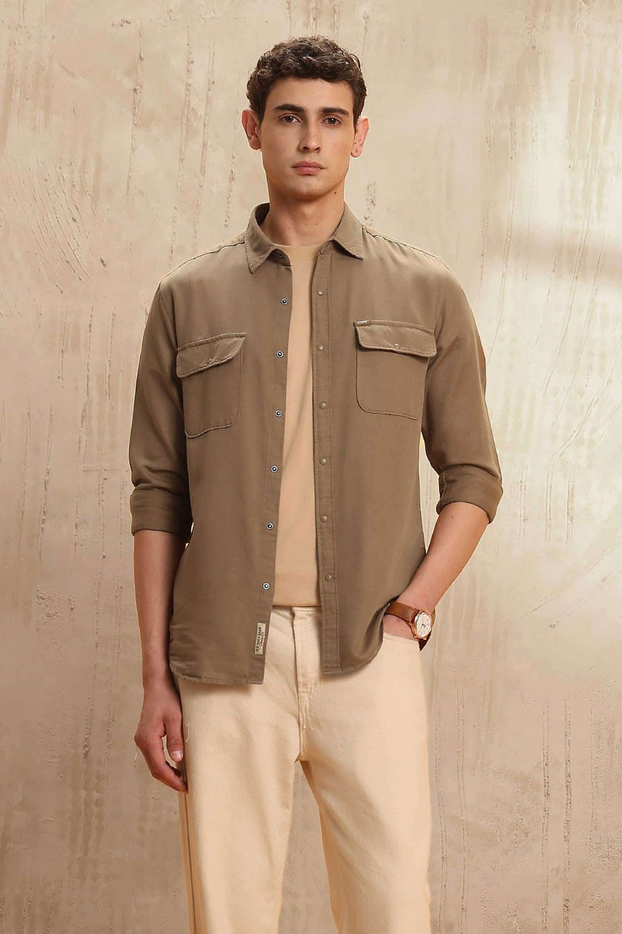 Solid-Cotton-Regular-Fit-Men-s-Casual-Shirt