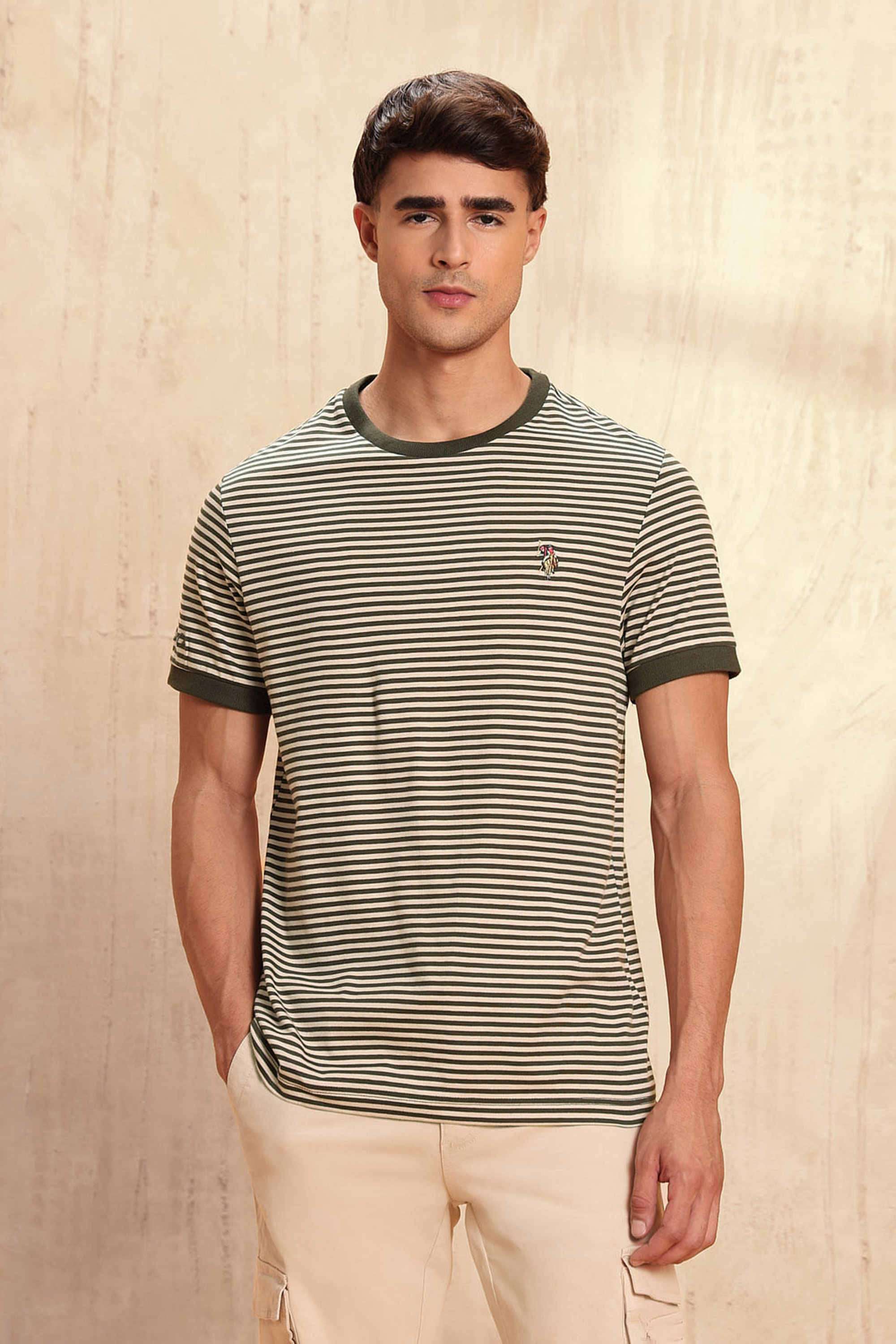Legend-Of-Horseshoe-Stripes-Cotton-Round-Neck-Men-s-T-Shirt